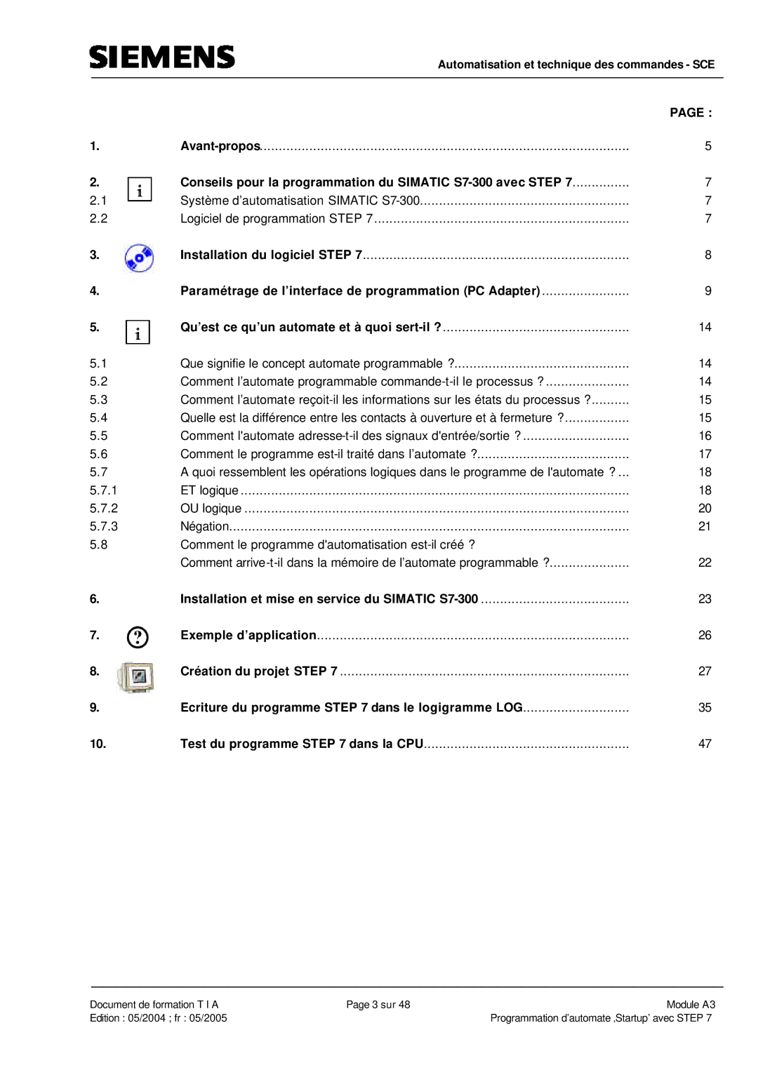 Siemens A3 Conseils pour la programmation du Simatic S7-300 avec Step, Installation et mise en service du Simatic S7-300 