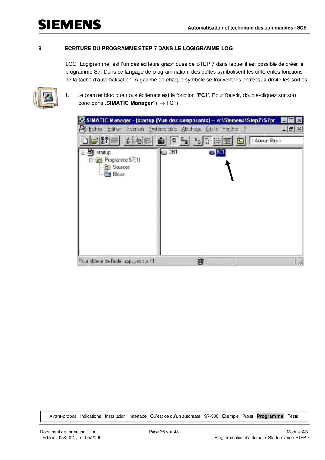 Siemens A3 manual Ecriture DU Programme Dans LE Logigramme LOG 