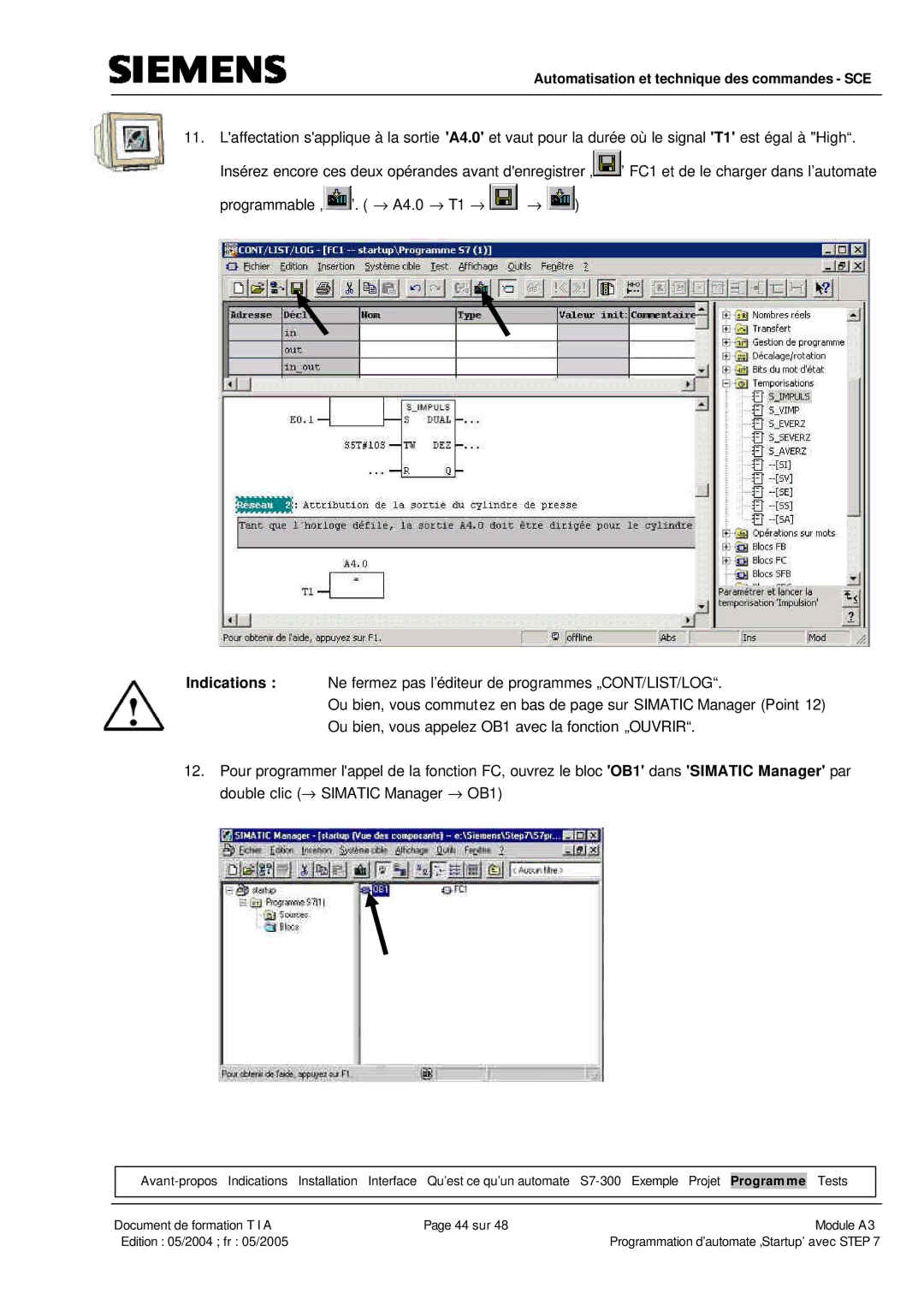 Siemens A3 manual Automatisation et technique des commandes SCE 