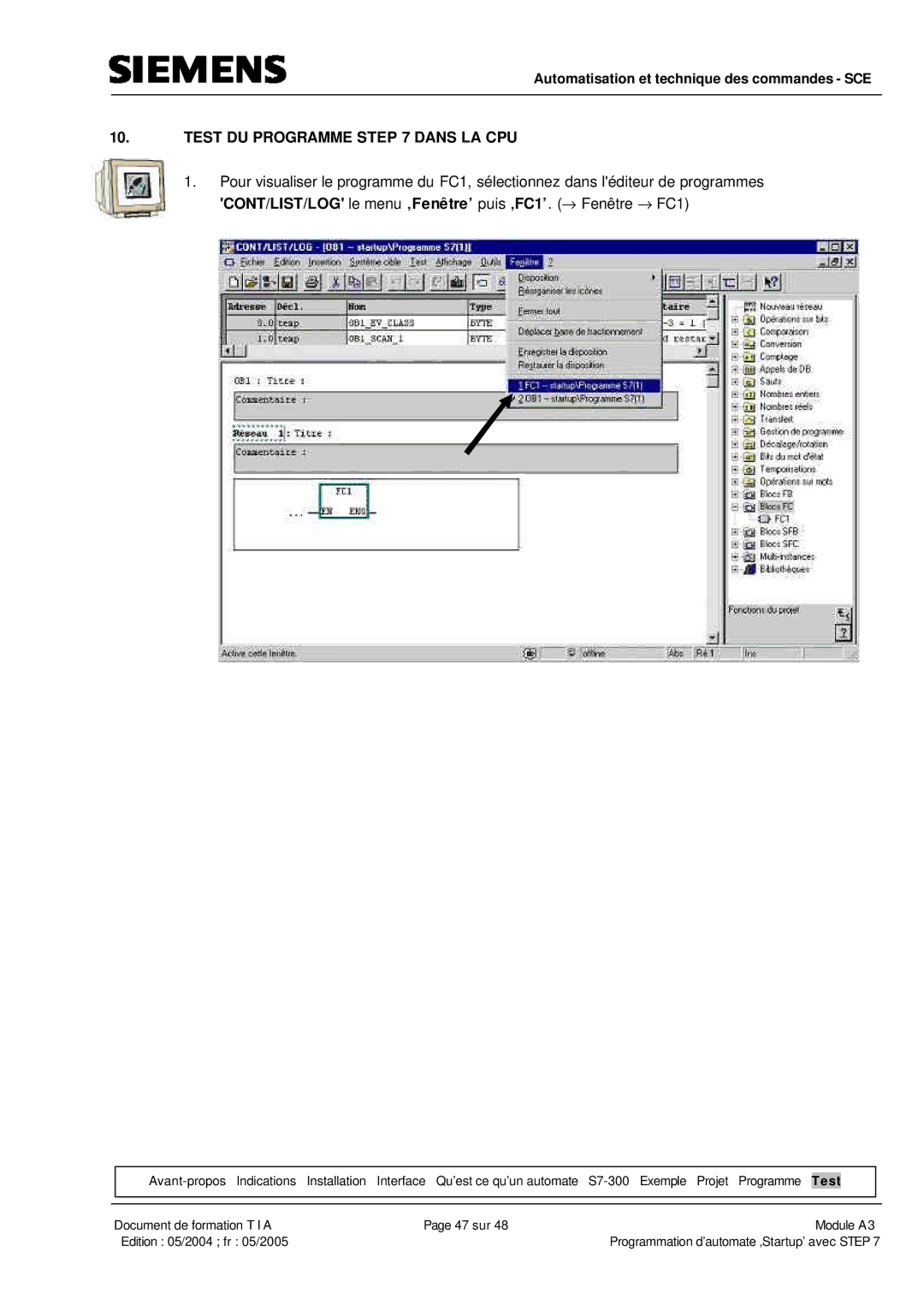 Siemens A3 manual Test DU Programme Dans LA CPU 