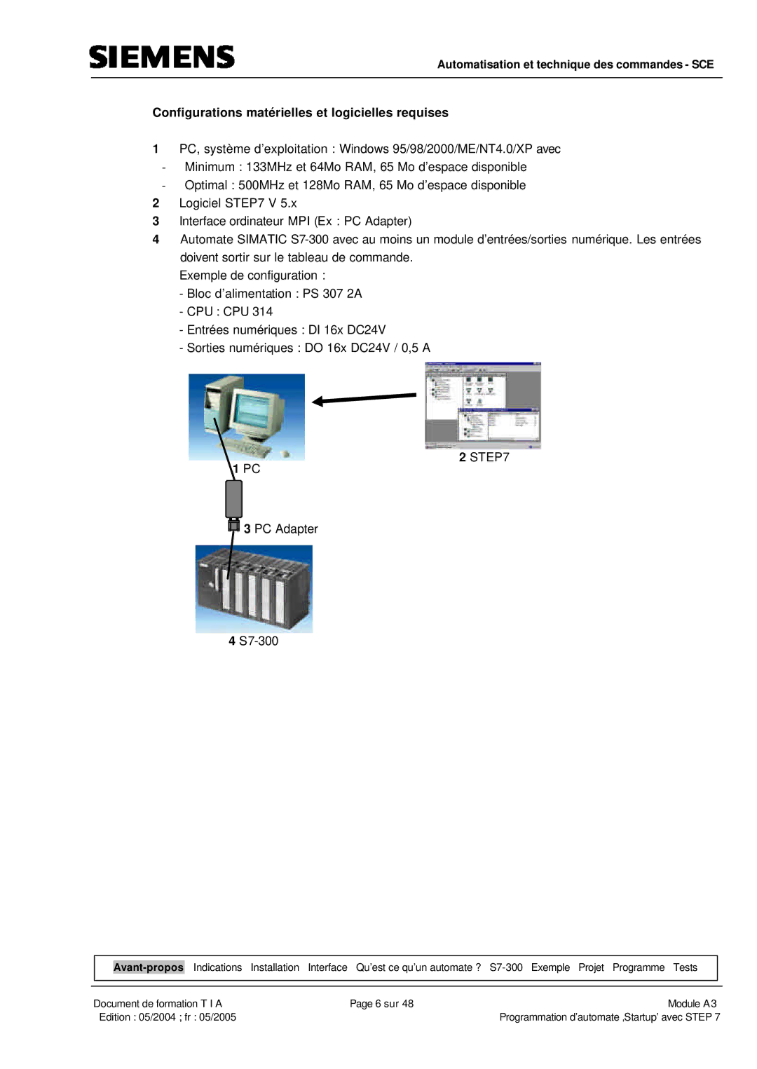 Siemens A3 manual Configurations matérielles et logicielles requises 