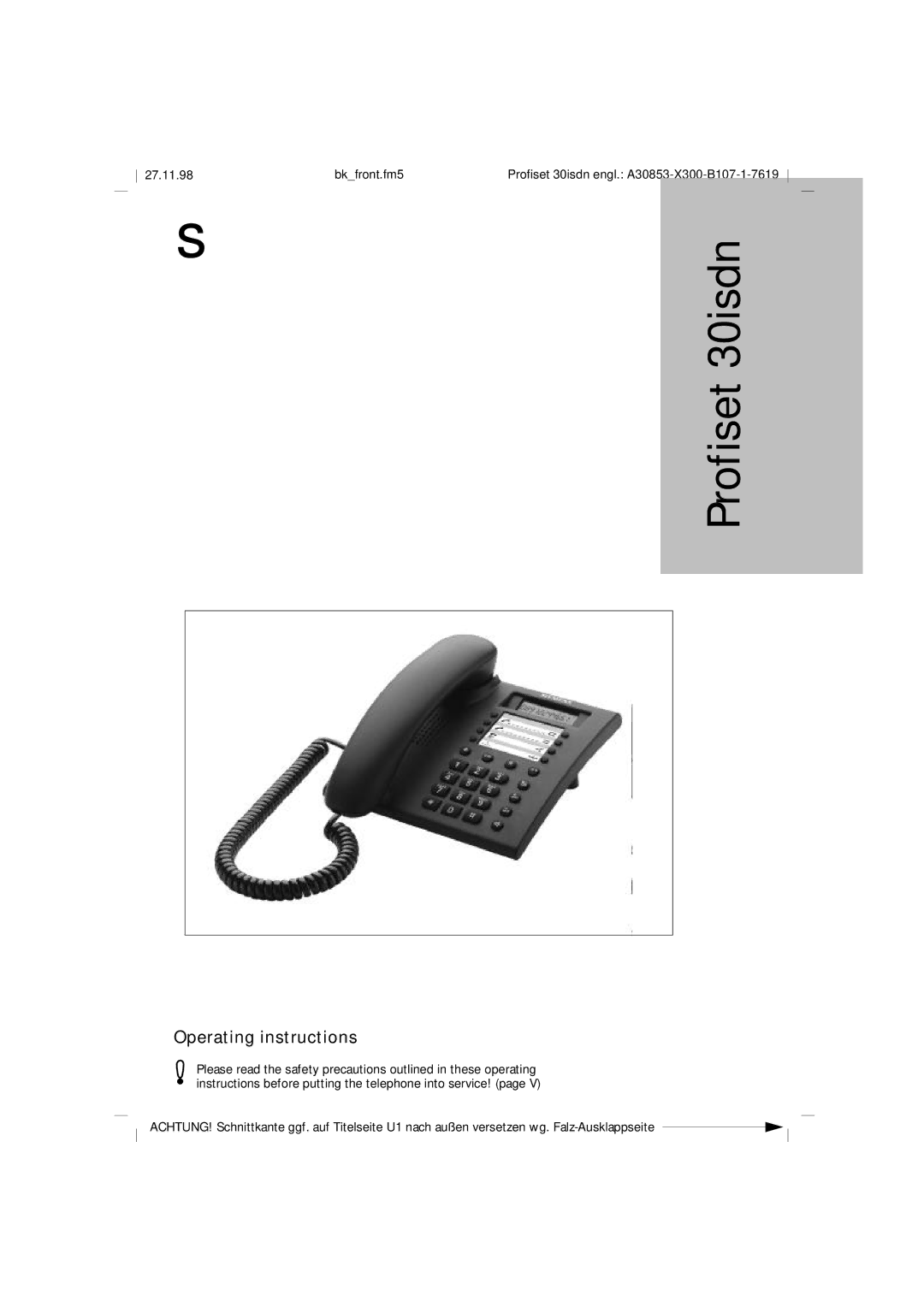 Siemens A30853 operating instructions Profiset 30isdn 