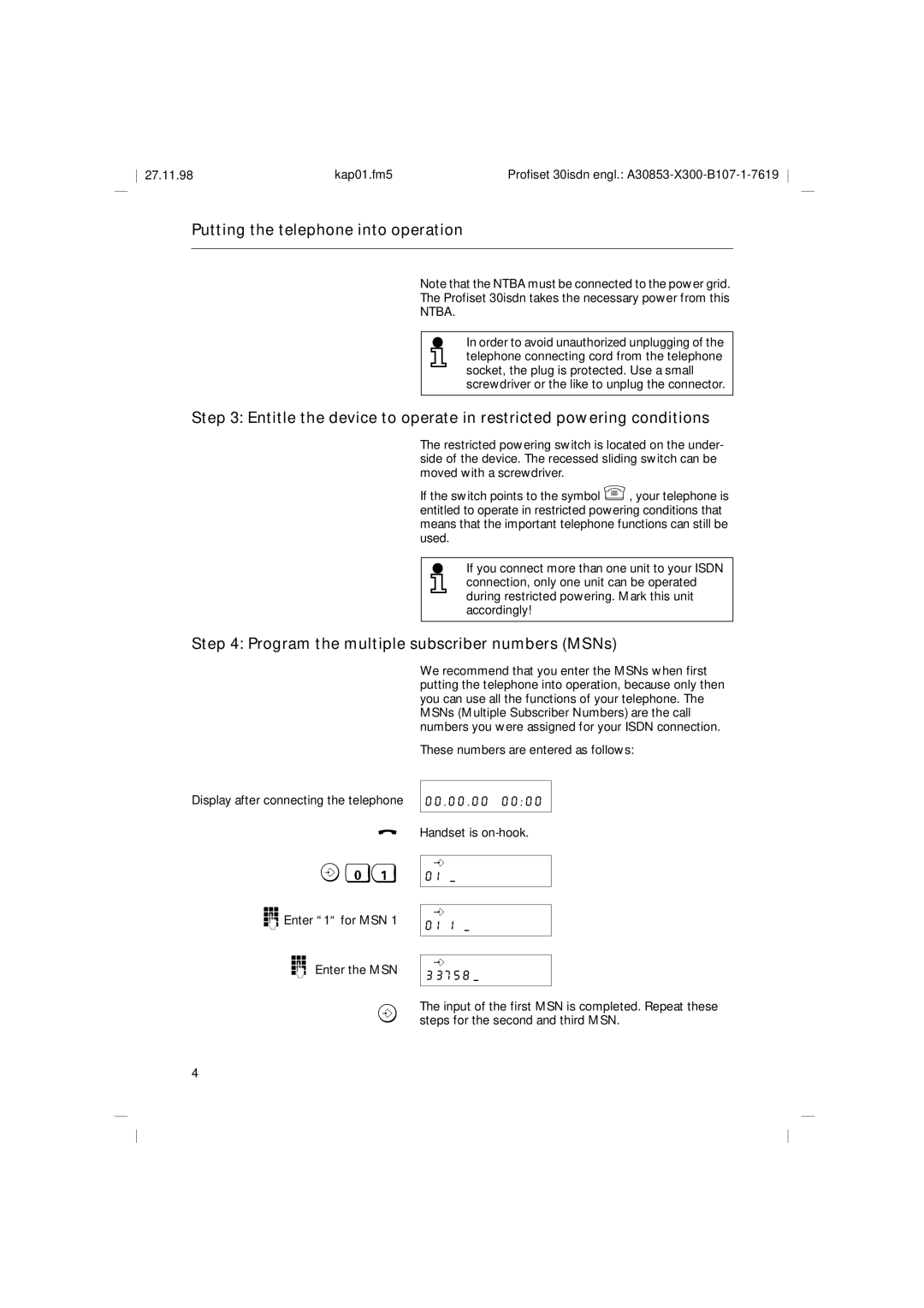 Siemens A30853 operating instructions Program the multiple subscriber numbers MSNs, Ntba 