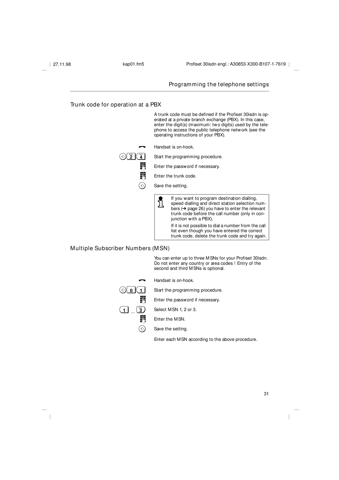 Siemens A30853 operating instructions Multiple Subscriber Numbers MSN 