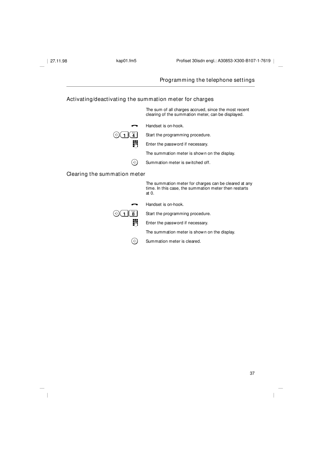 Siemens A30853 operating instructions Clearing the summation meter, S14 T 