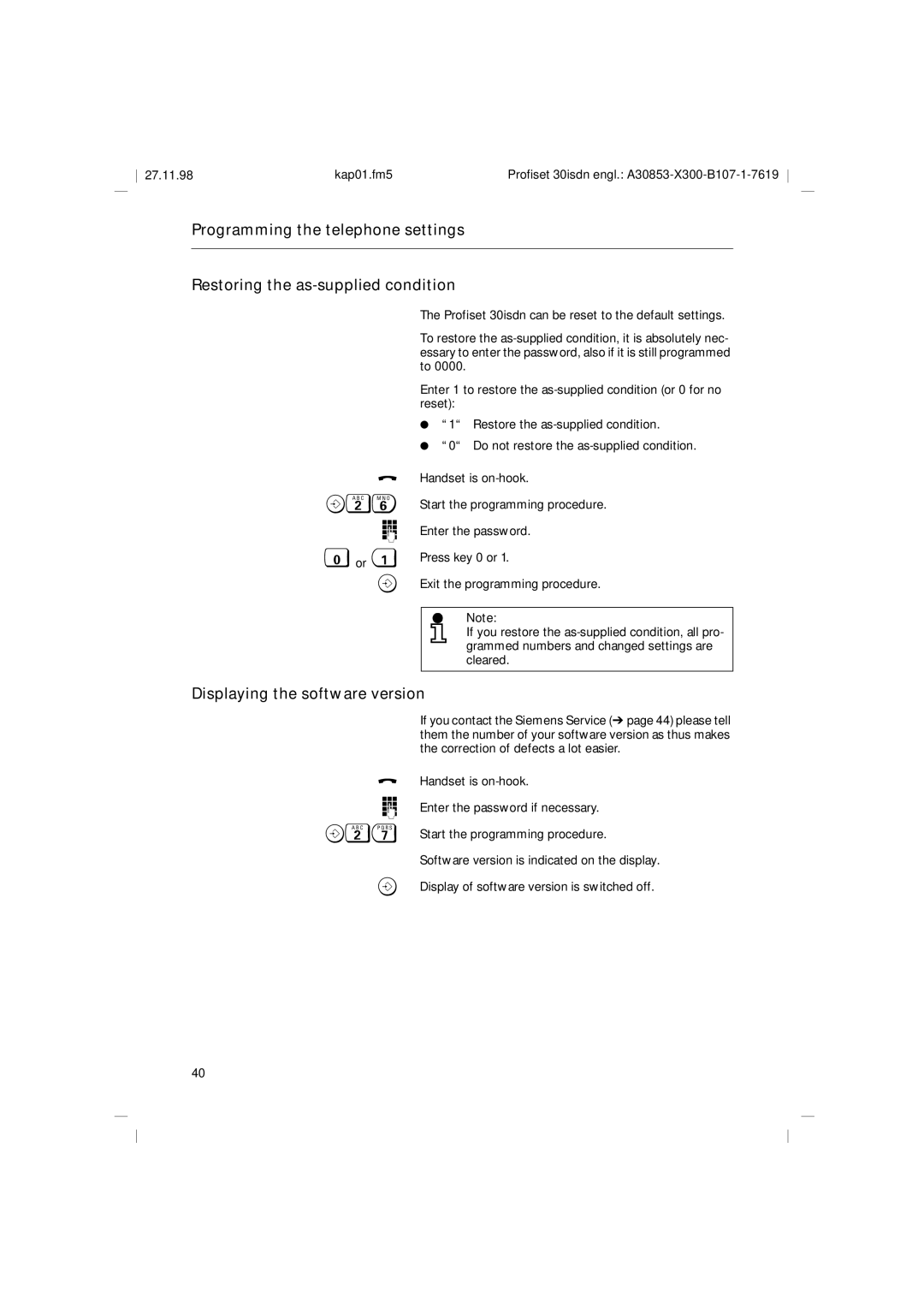 Siemens A30853 operating instructions Displaying the software version 