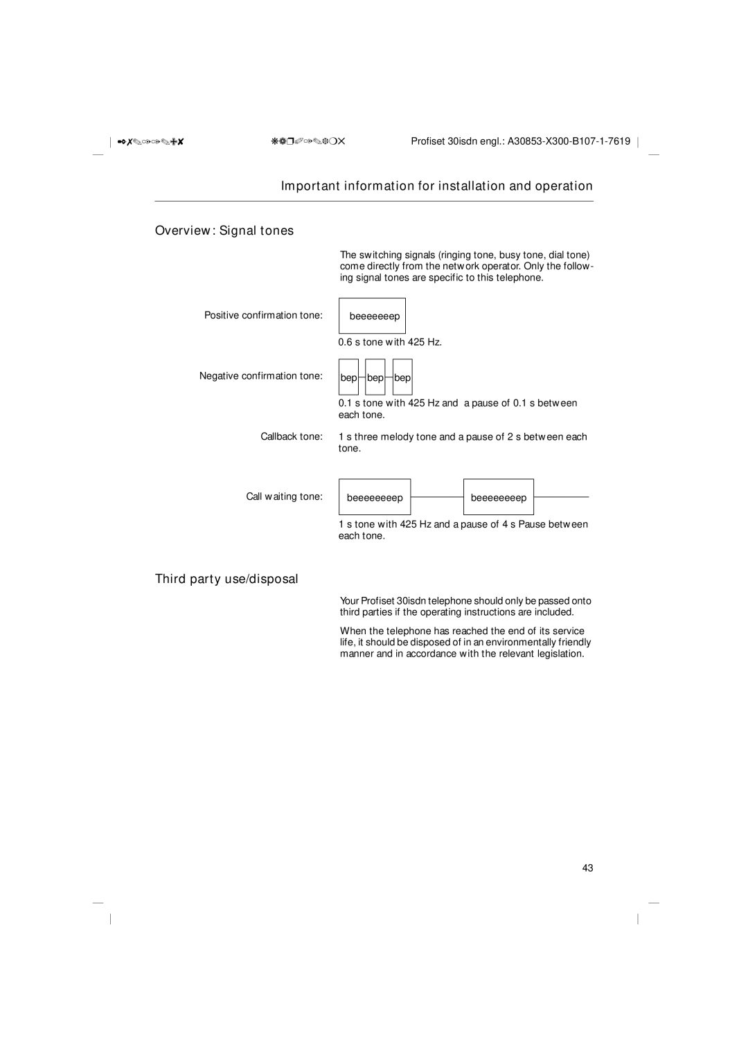 Siemens A30853 operating instructions Third party use/disposal 