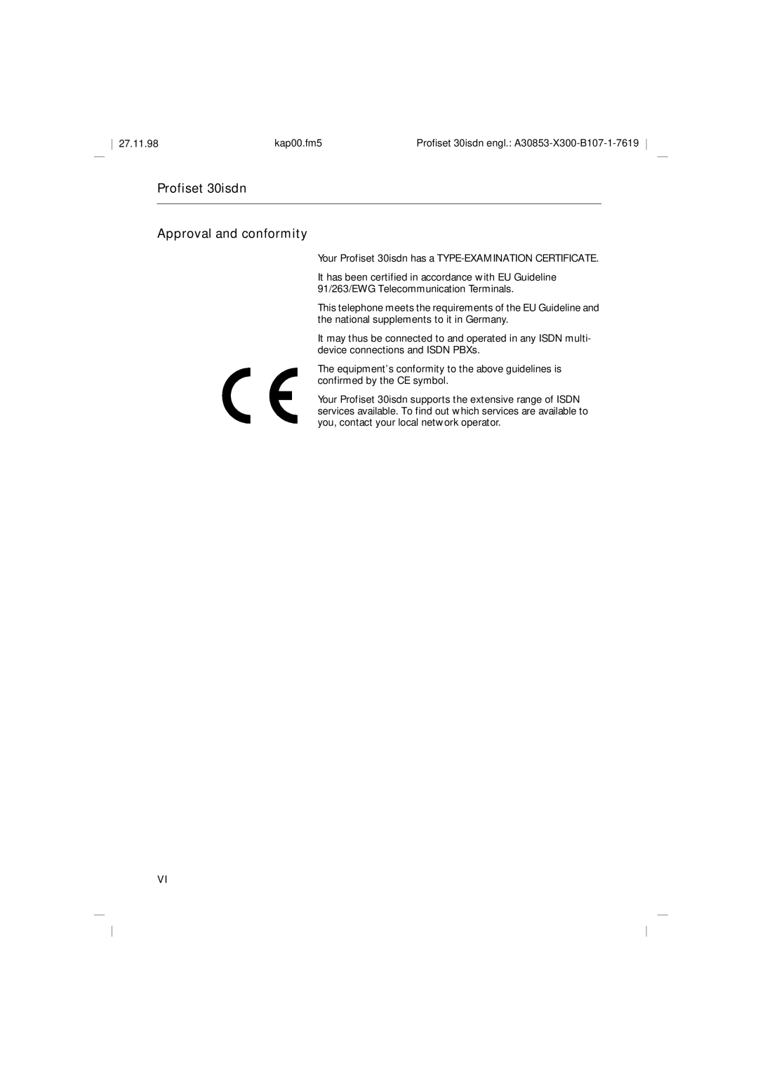 Siemens A30853 operating instructions Profiset 30isdn Approval and conformity 