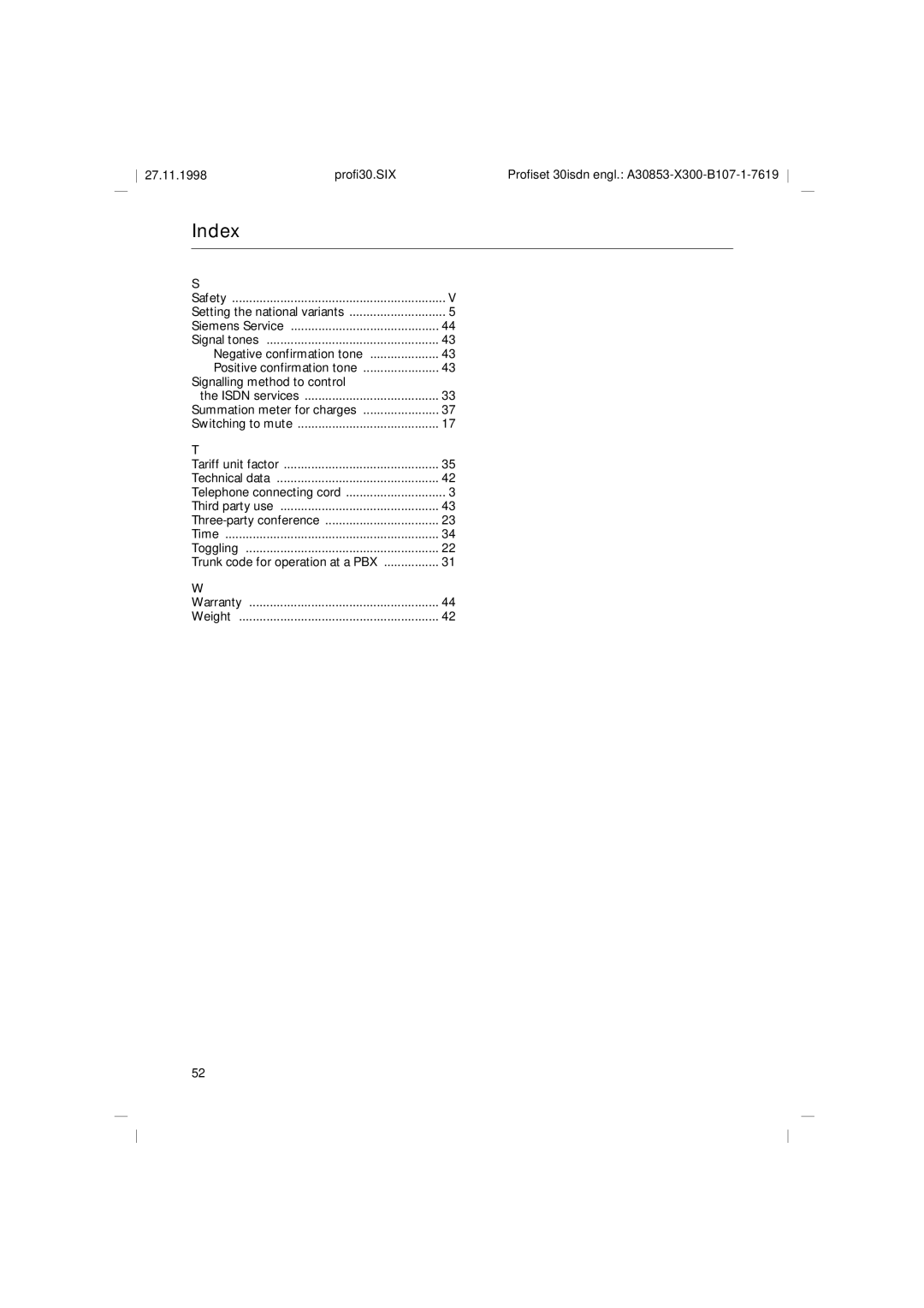 Siemens A30853 operating instructions Technical data 