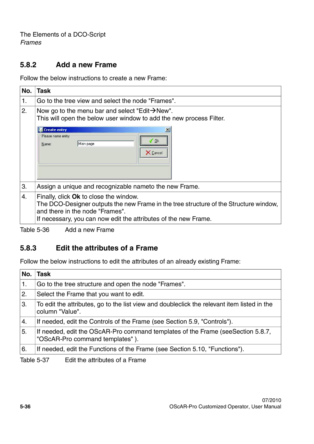 Siemens A31003-51730-U103-7619 user manual Add a new Frame, Edit the attributes of a Frame 