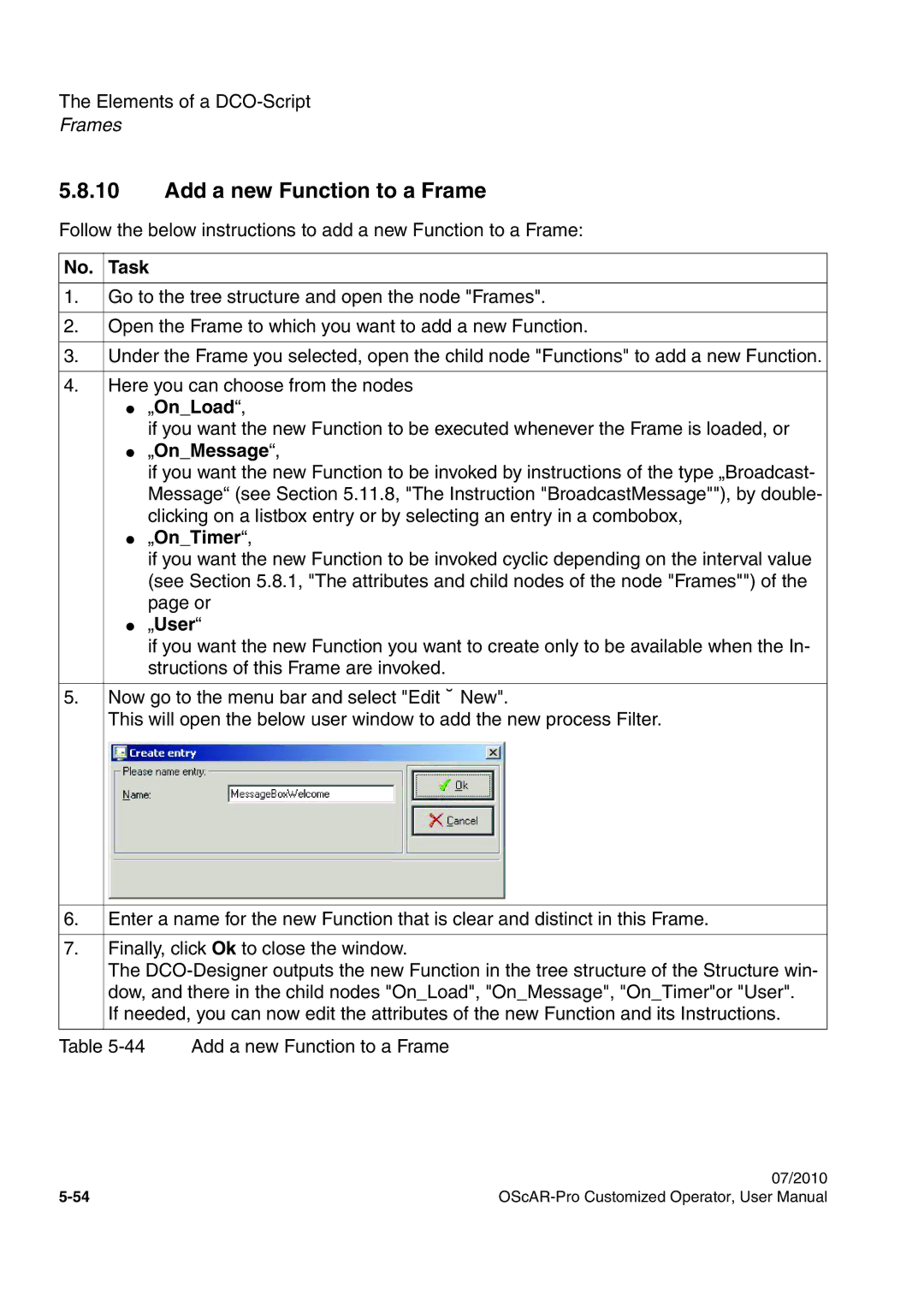 Siemens A31003-51730-U103-7619 user manual Add a new Function to a Frame, „OnLoad, „User 