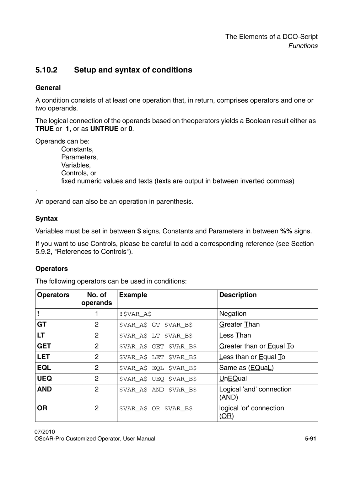 Siemens A31003-51730-U103-7619 user manual Setup and syntax of conditions, General, Syntax, Operators 