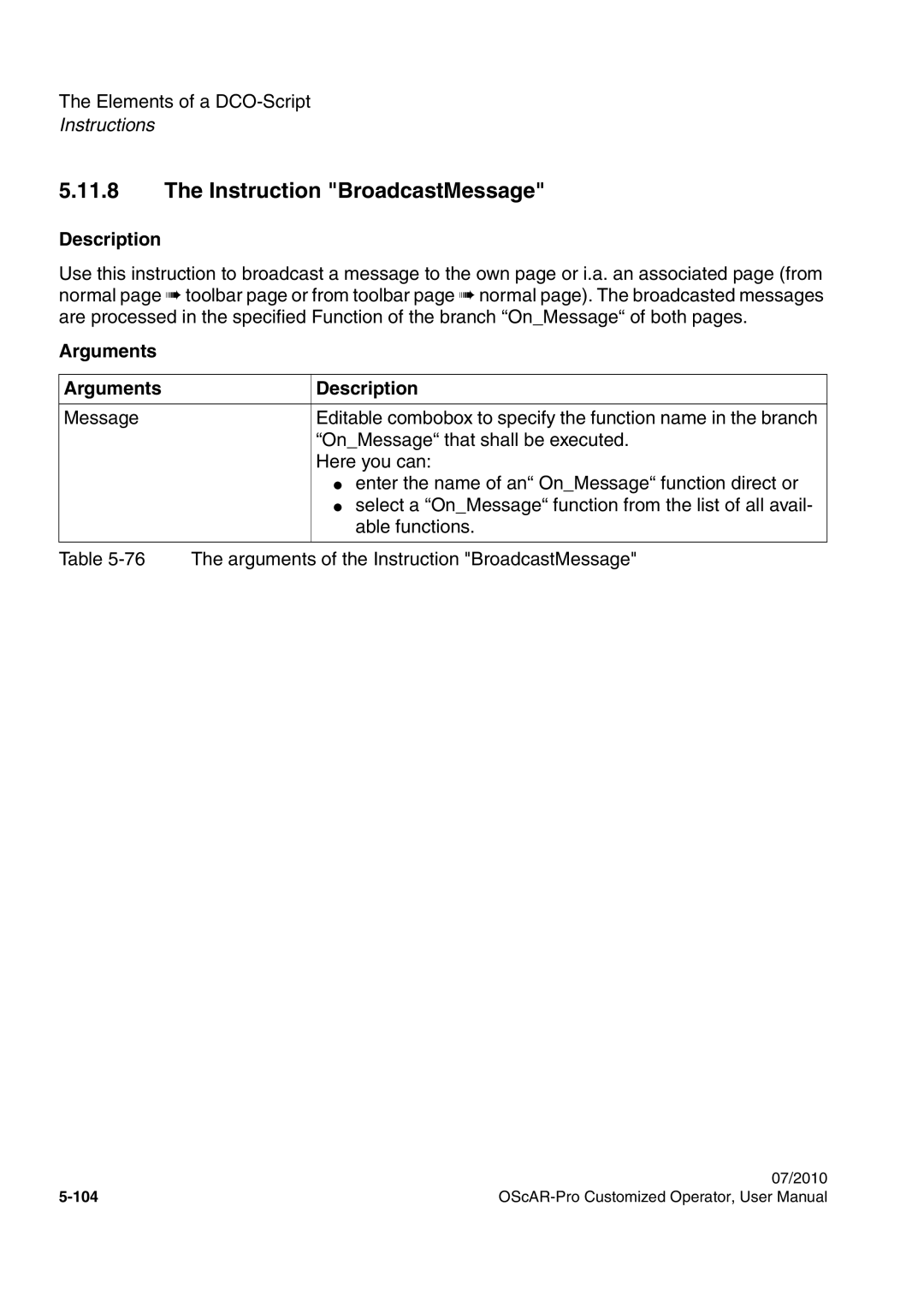 Siemens A31003-51730-U103-7619 user manual Instruction BroadcastMessage 