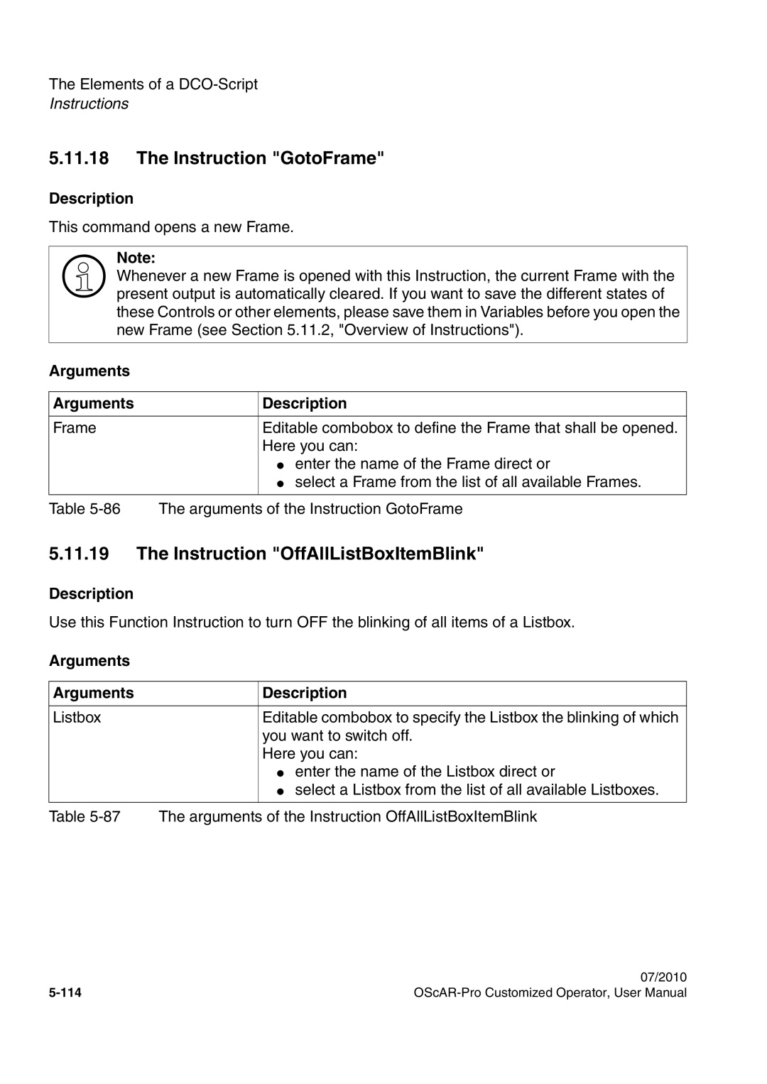 Siemens A31003-51730-U103-7619 user manual Instruction GotoFrame, Instruction OffAllListBoxItemBlink 