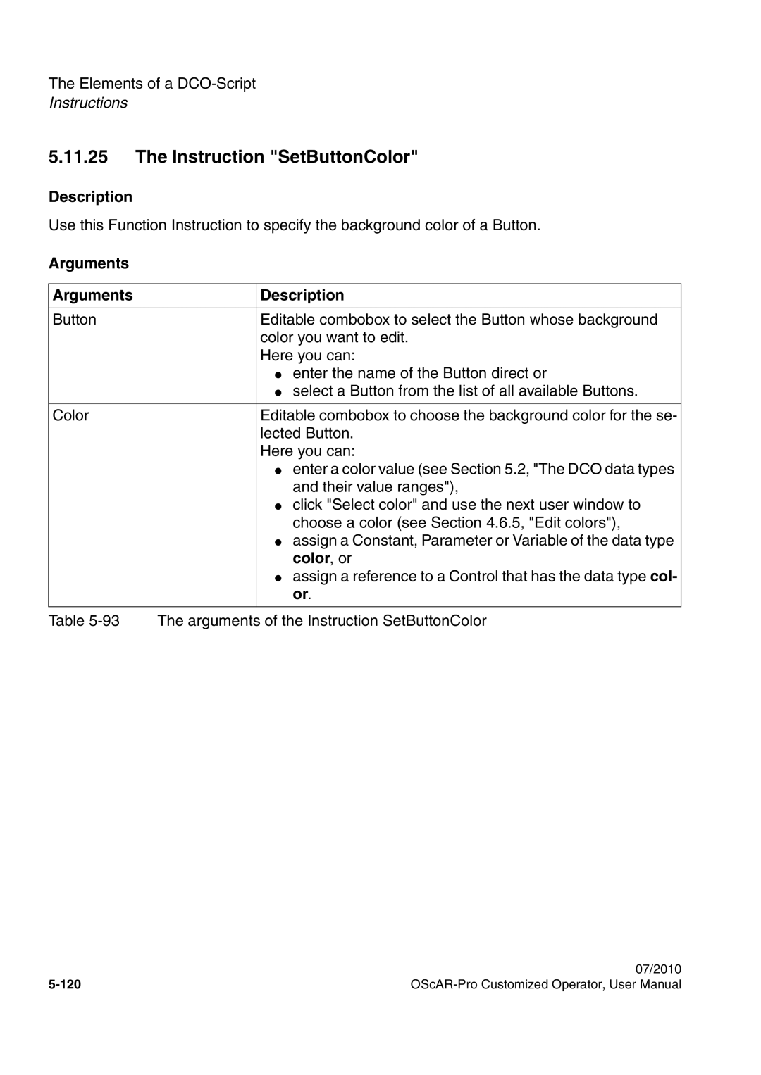 Siemens A31003-51730-U103-7619 user manual Instruction SetButtonColor 