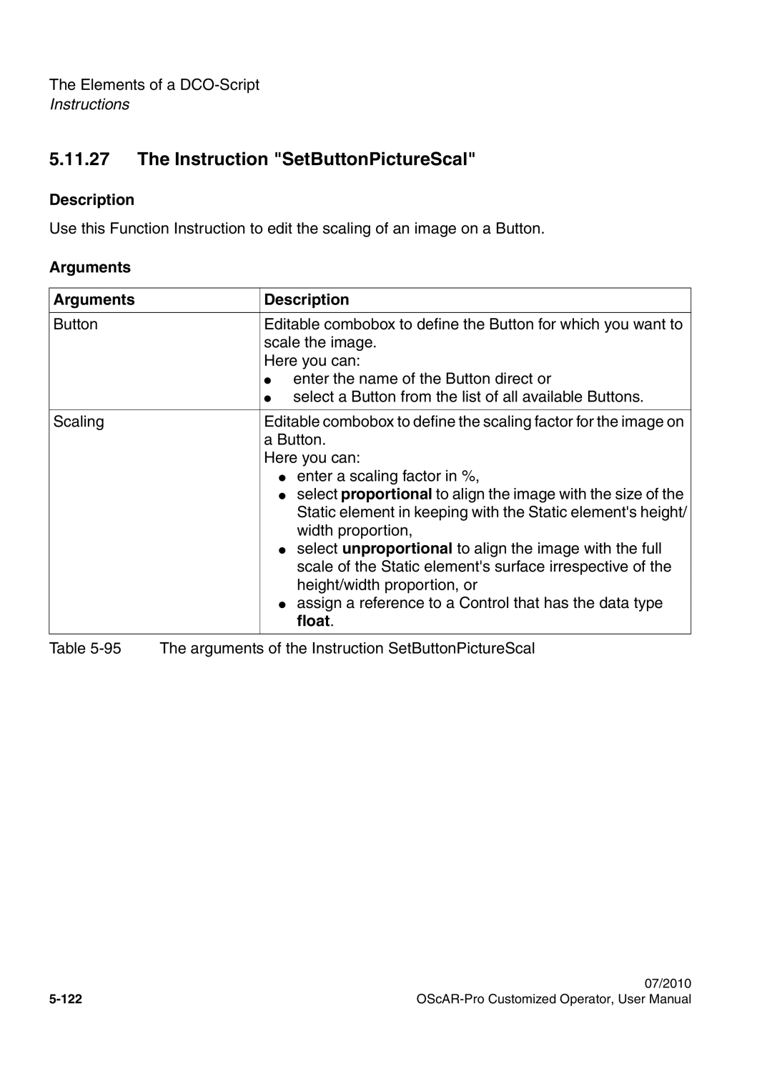 Siemens A31003-51730-U103-7619 user manual Instruction SetButtonPictureScal, Float 