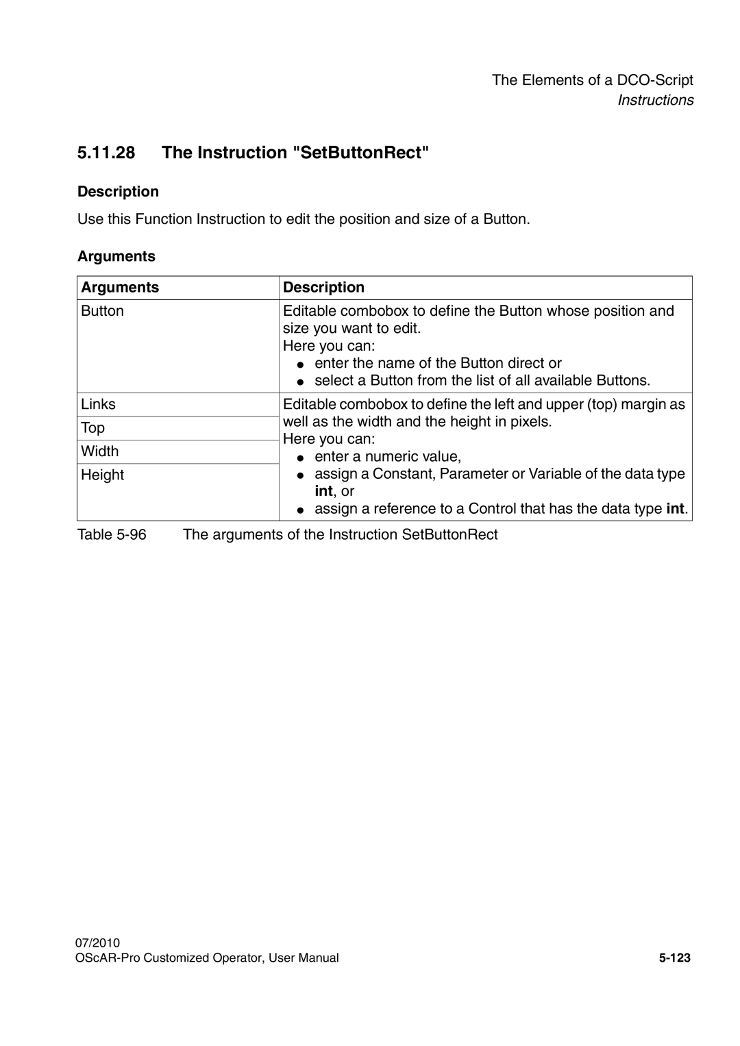 Siemens A31003-51730-U103-7619 user manual Instruction SetButtonRect 