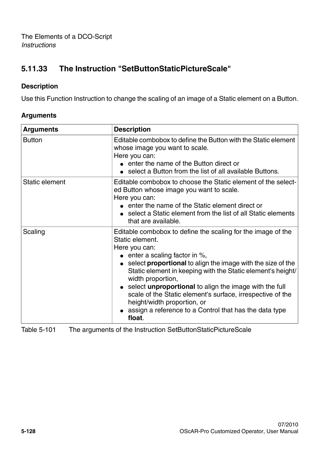 Siemens A31003-51730-U103-7619 user manual Instruction SetButtonStaticPictureScale, Float 