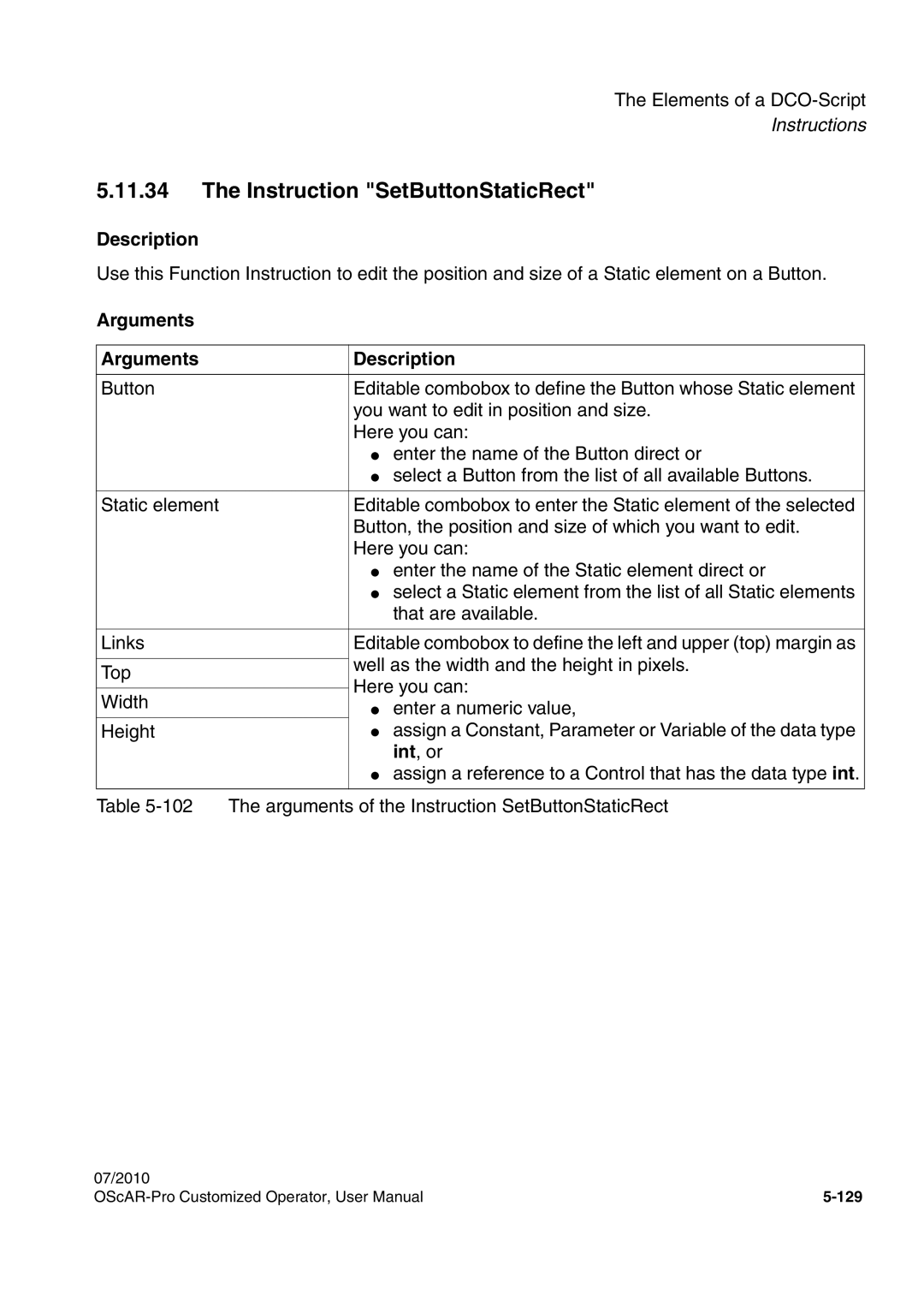 Siemens A31003-51730-U103-7619 user manual Instruction SetButtonStaticRect 