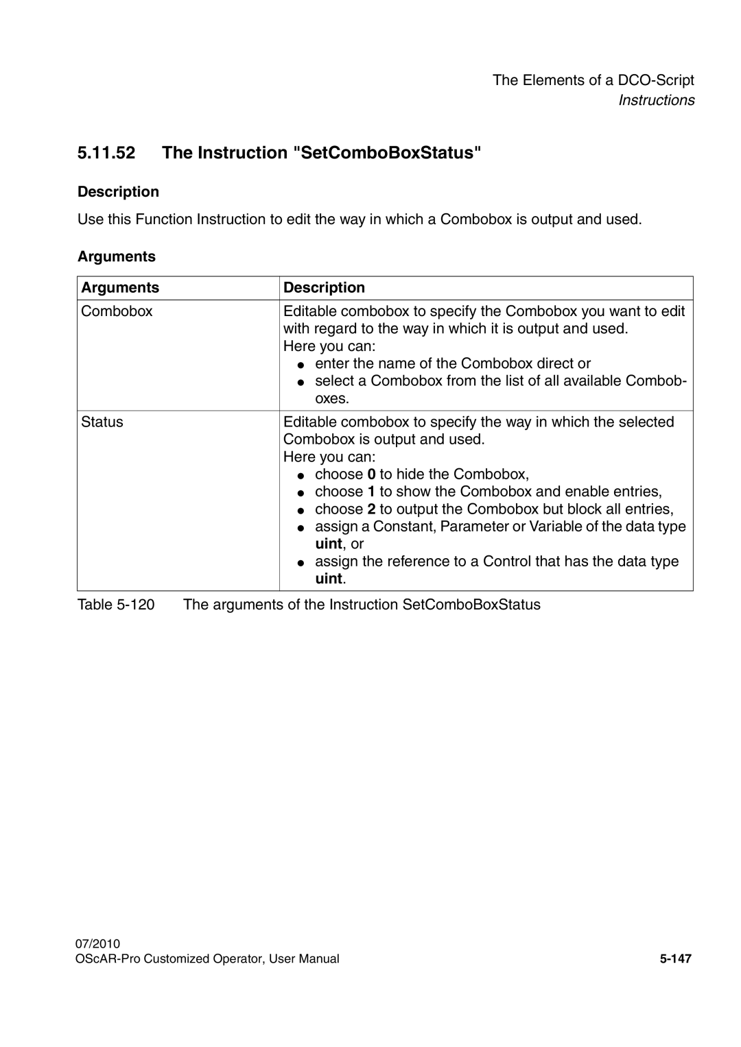 Siemens A31003-51730-U103-7619 user manual Instruction SetComboBoxStatus, Uint , or 