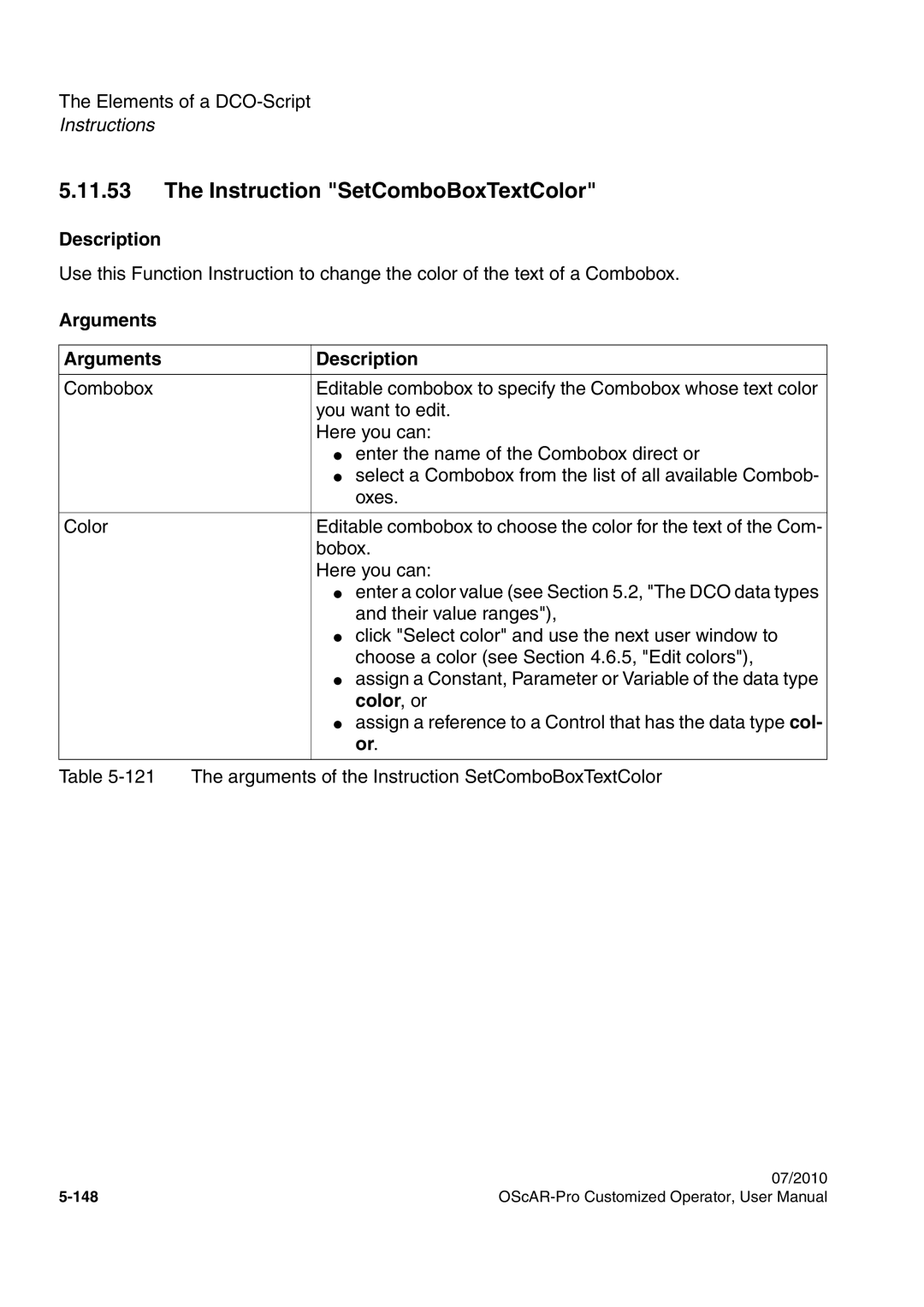 Siemens A31003-51730-U103-7619 user manual Instruction SetComboBoxTextColor, Color, or 