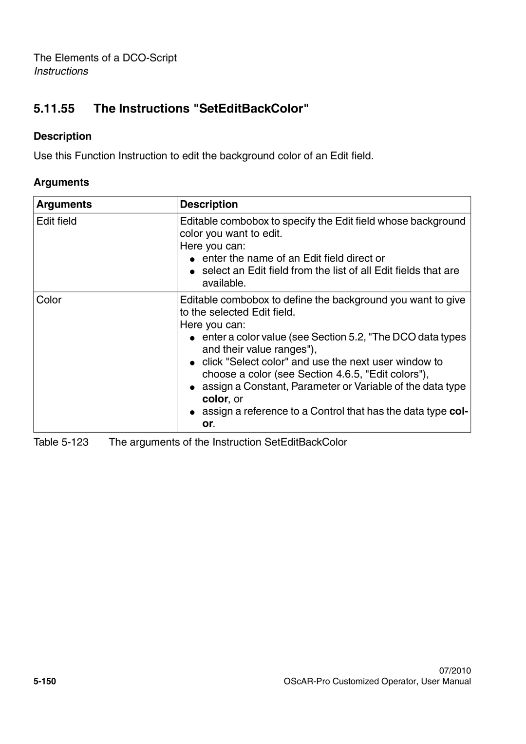 Siemens A31003-51730-U103-7619 user manual Instructions SetEditBackColor 