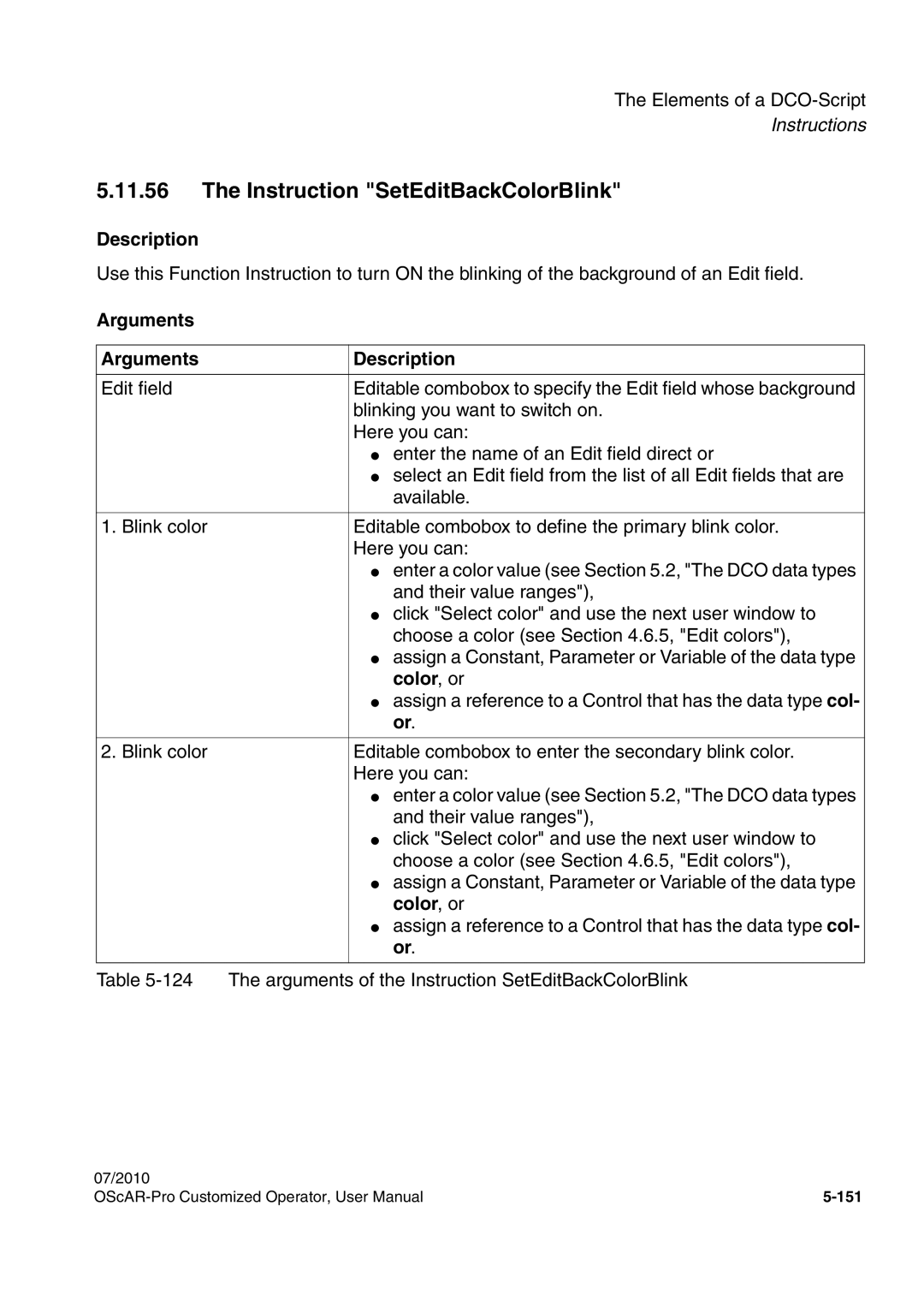 Siemens A31003-51730-U103-7619 user manual Instruction SetEditBackColorBlink, Color , or 