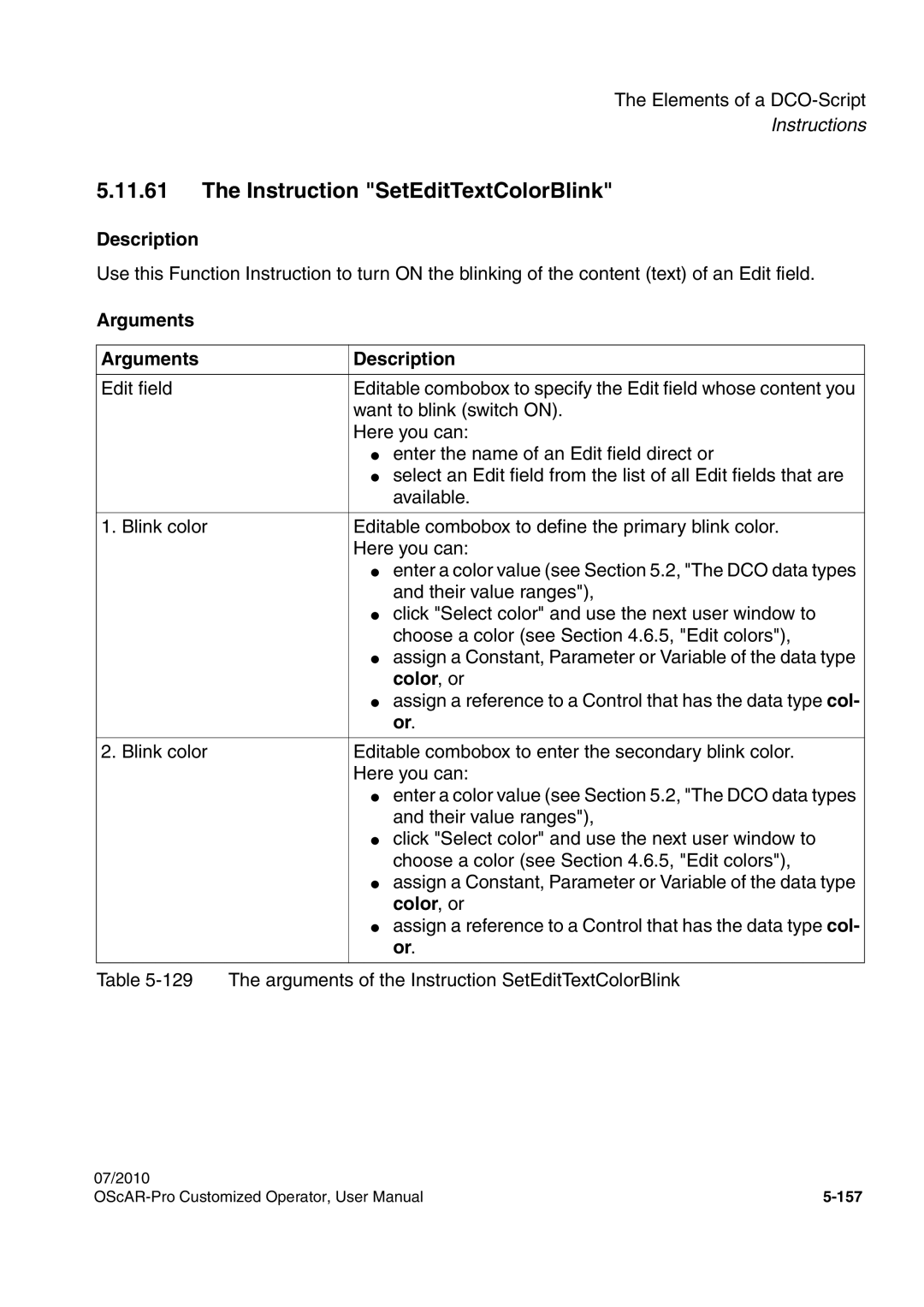 Siemens A31003-51730-U103-7619 user manual Instruction SetEditTextColorBlink, Color , or 