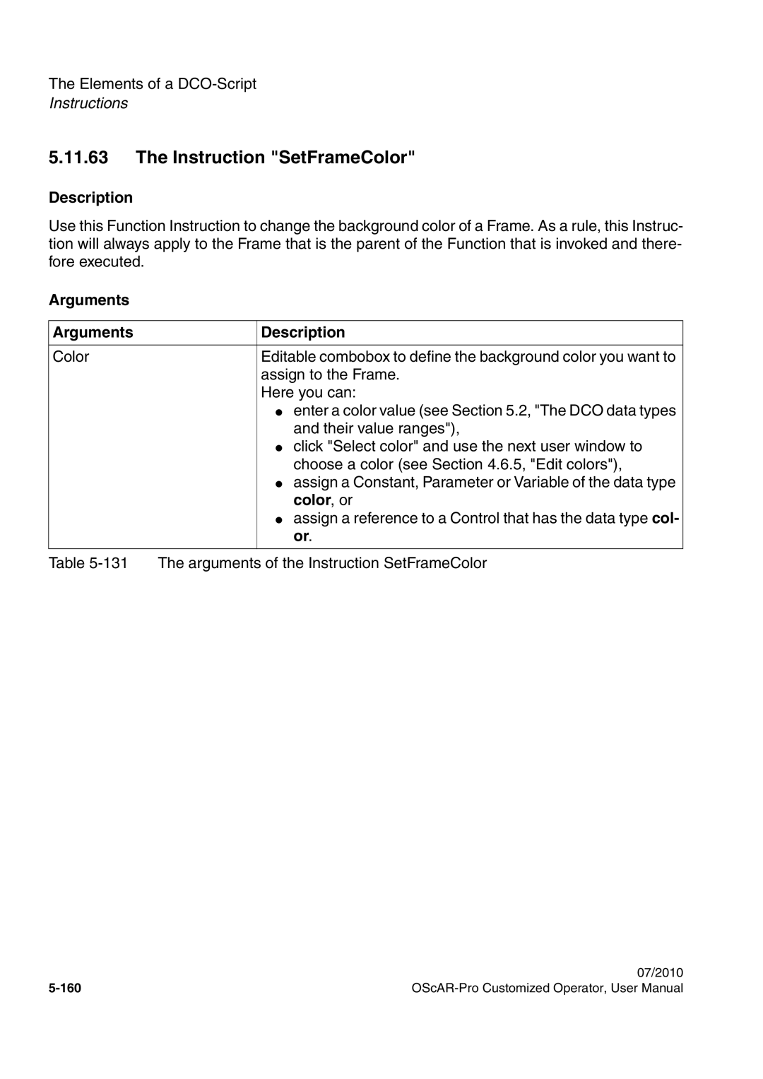 Siemens A31003-51730-U103-7619 user manual Instruction SetFrameColor, Color, or 