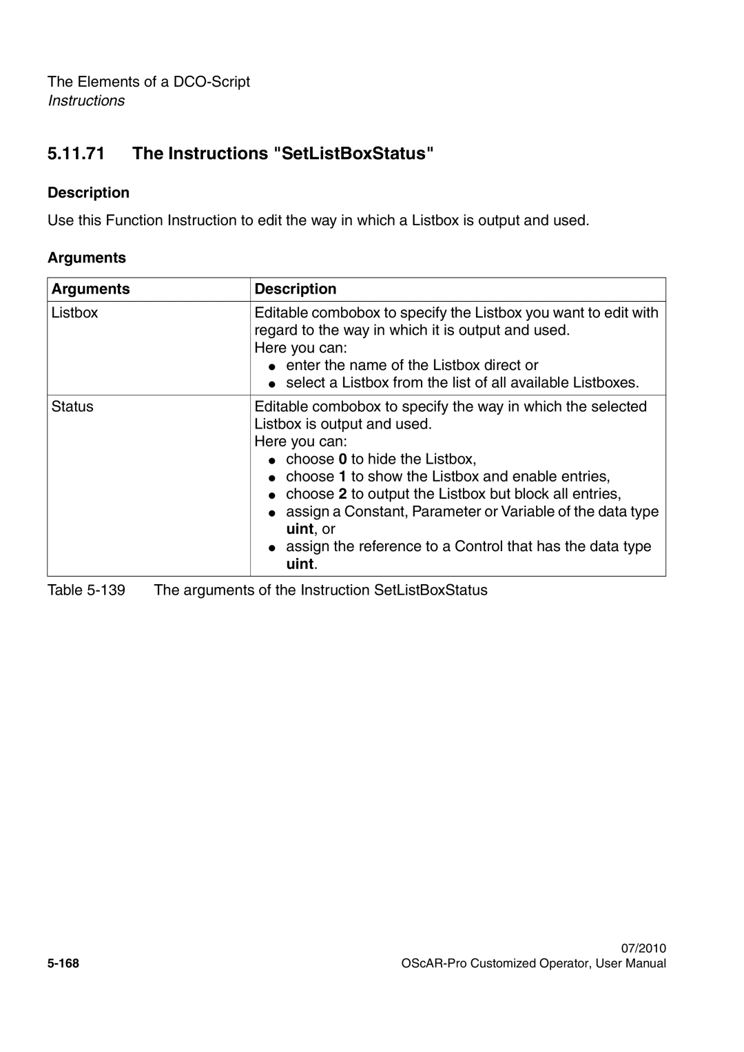 Siemens A31003-51730-U103-7619 user manual Instructions SetListBoxStatus, Uint, or 