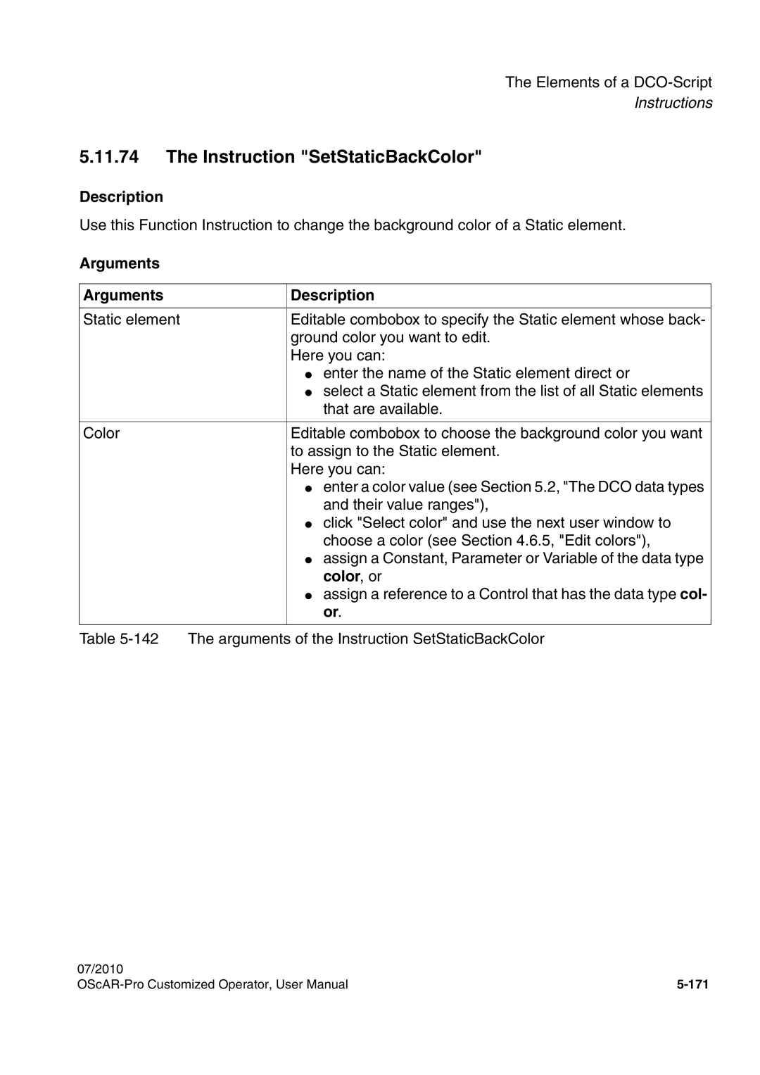 Siemens A31003-51730-U103-7619 user manual Instruction SetStaticBackColor, Color , or 