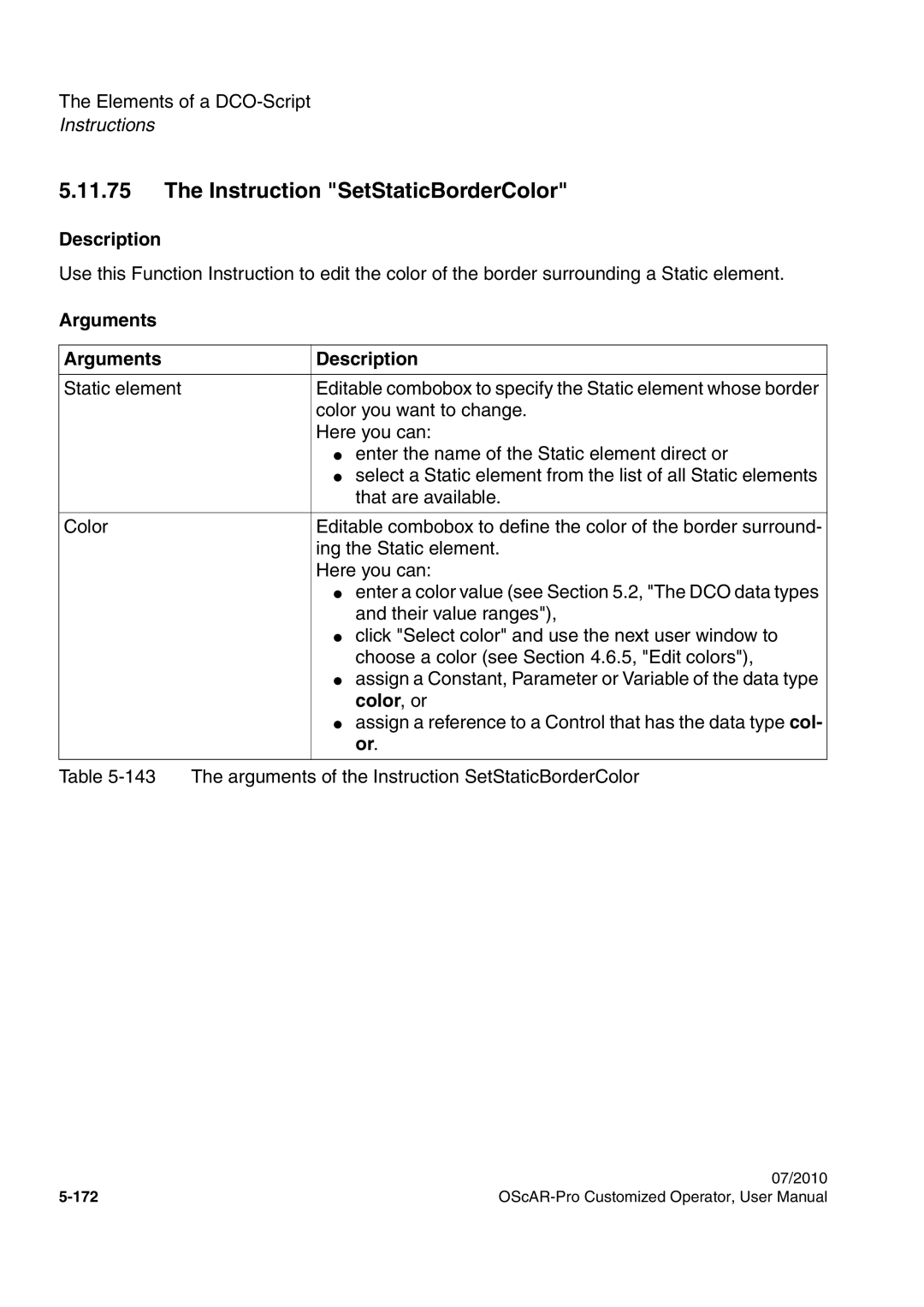 Siemens A31003-51730-U103-7619 user manual Instruction SetStaticBorderColor, Color, or 