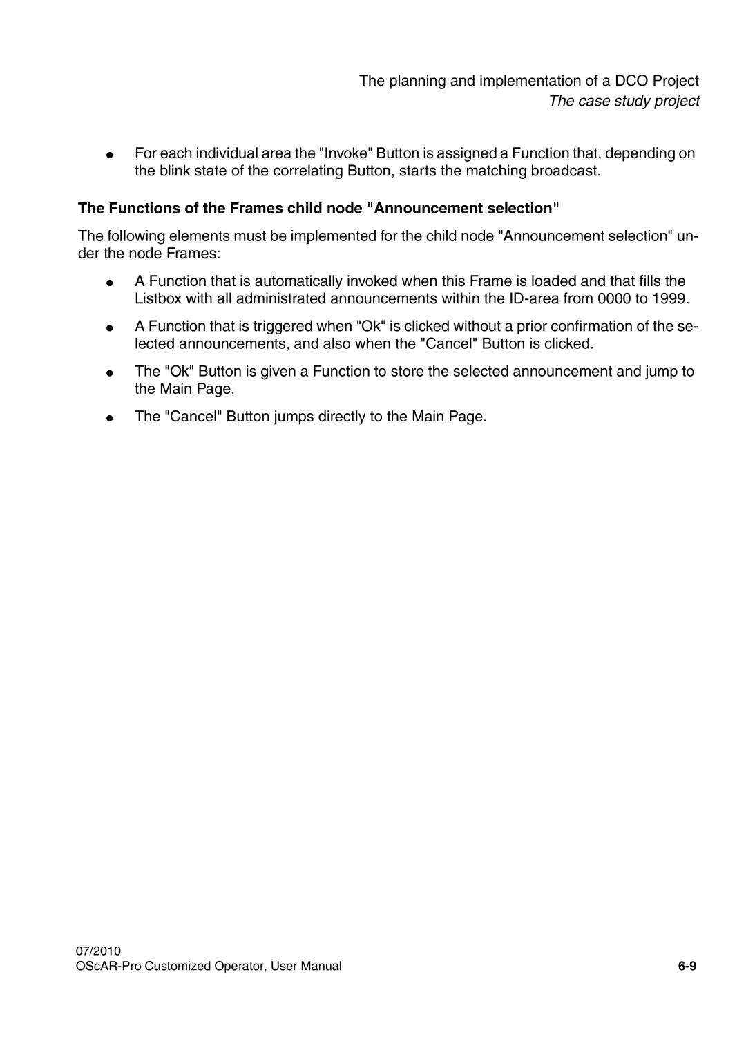 Siemens A31003-51730-U103-7619 user manual Functions of the Frames child node Announcement selection 