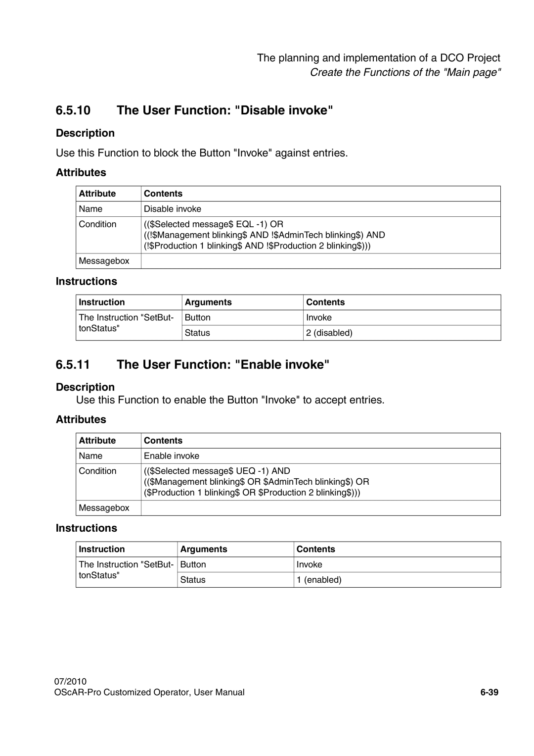 Siemens A31003-51730-U103-7619 user manual User Function Disable invoke, User Function Enable invoke 