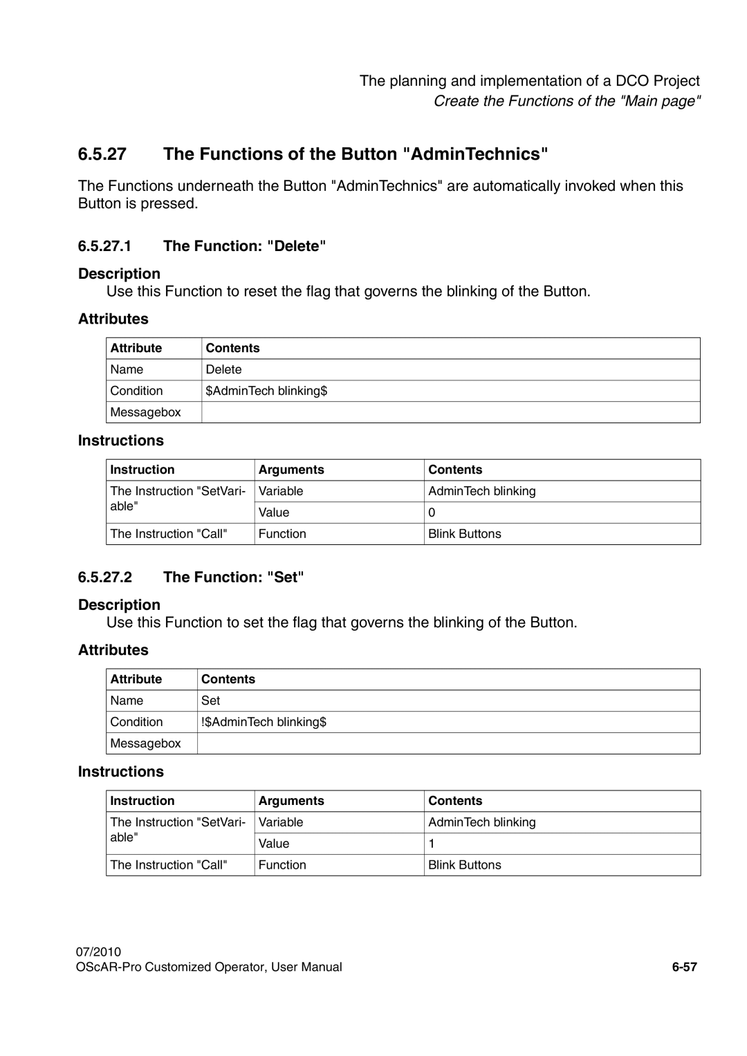 Siemens A31003-51730-U103-7619 user manual Functions of the Button AdminTechnics 