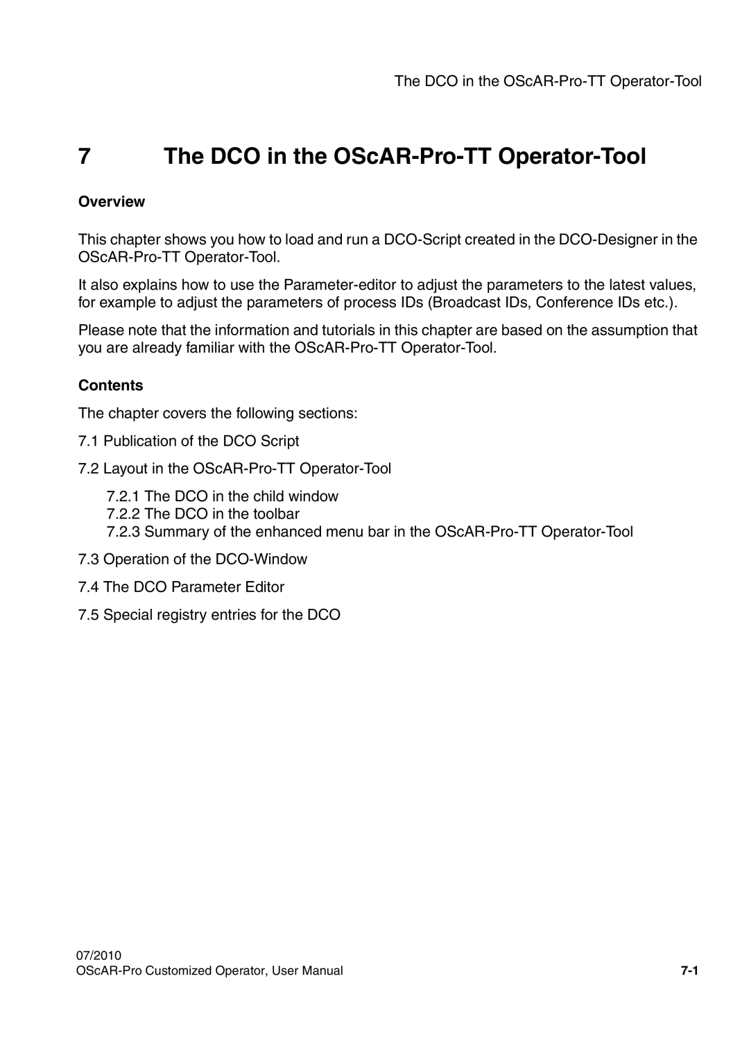 Siemens A31003-51730-U103-7619 user manual DCO in the OScAR-Pro-TT Operator-Tool 