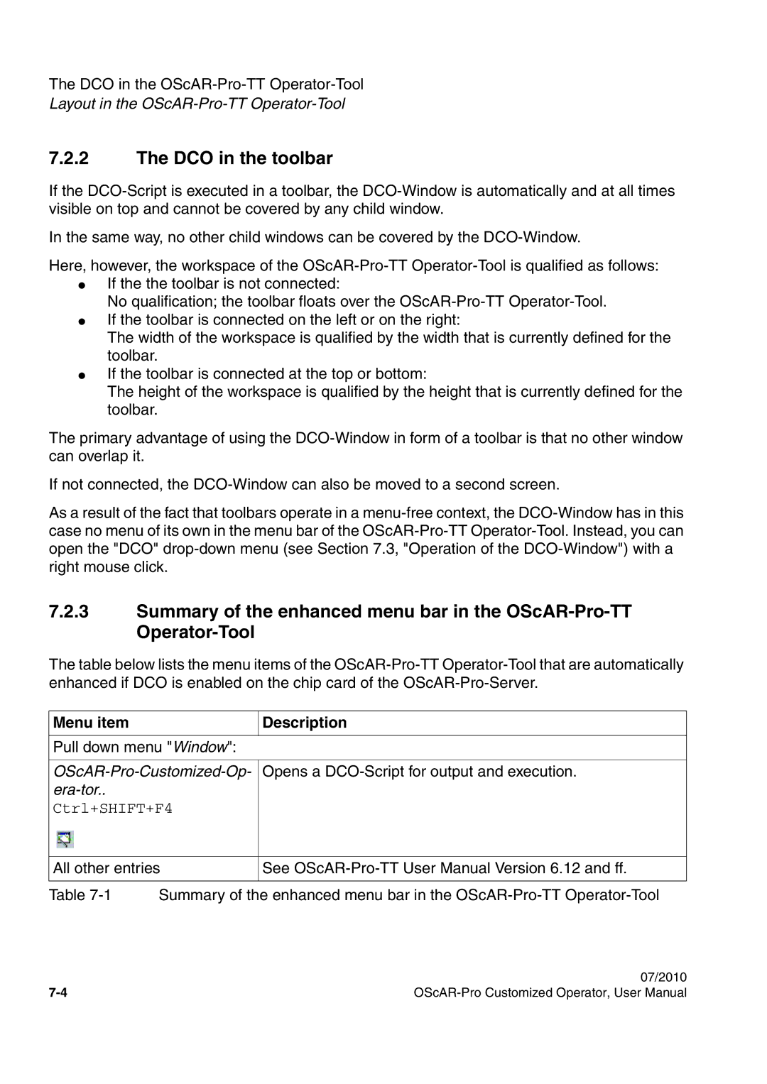 Siemens A31003-51730-U103-7619 user manual DCO in the toolbar, Menu item Description 