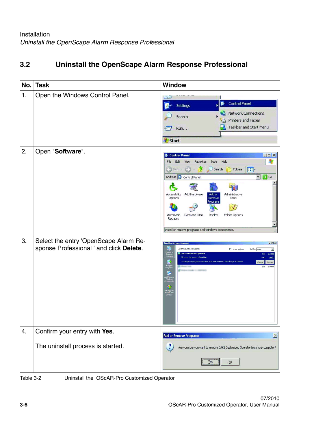 Siemens A31003-51730-U103-7619 user manual Uninstall the OpenScape Alarm Response Professional 