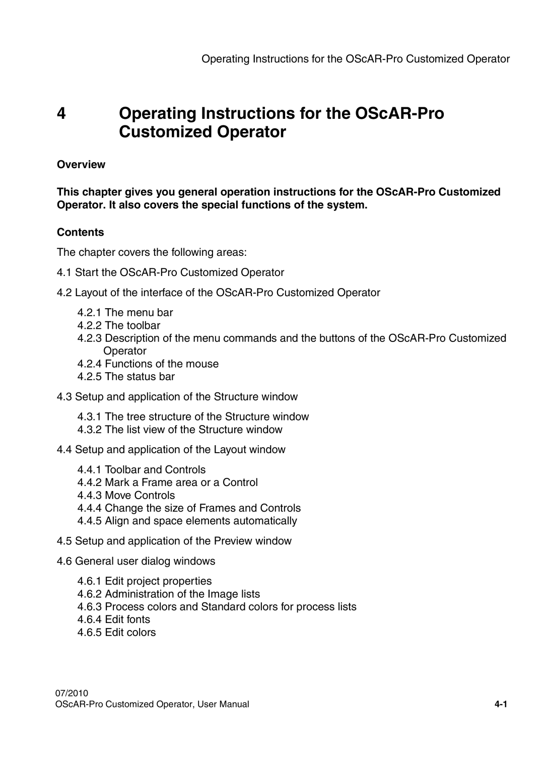 Siemens A31003-51730-U103-7619 user manual Operating Instructions for the OScAR-Pro Customized Operator 