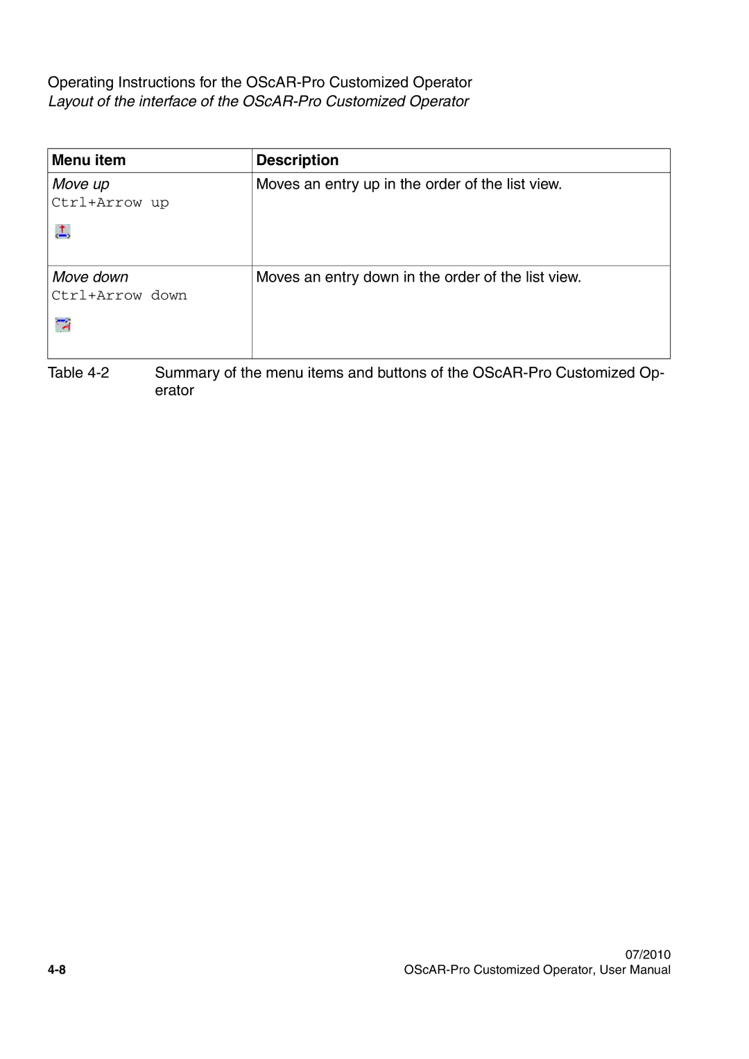 Siemens A31003-51730-U103-7619 user manual Move up, Moves an entry up in the order of the list view 