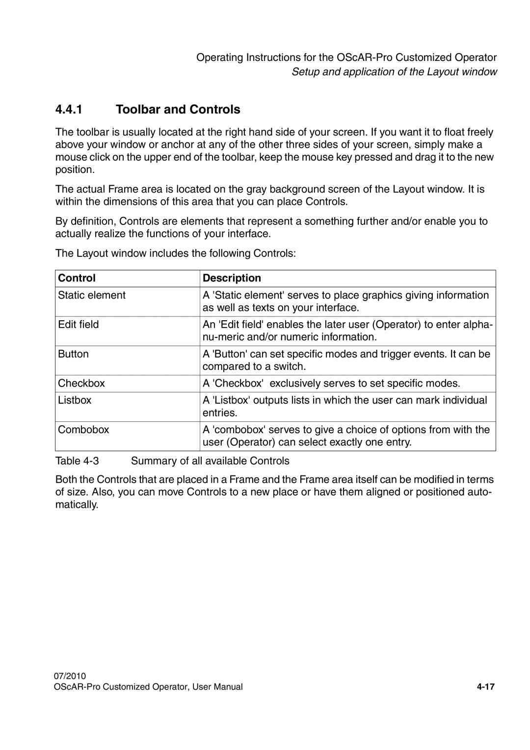 Siemens A31003-51730-U103-7619 user manual Toolbar and Controls, Control Description 