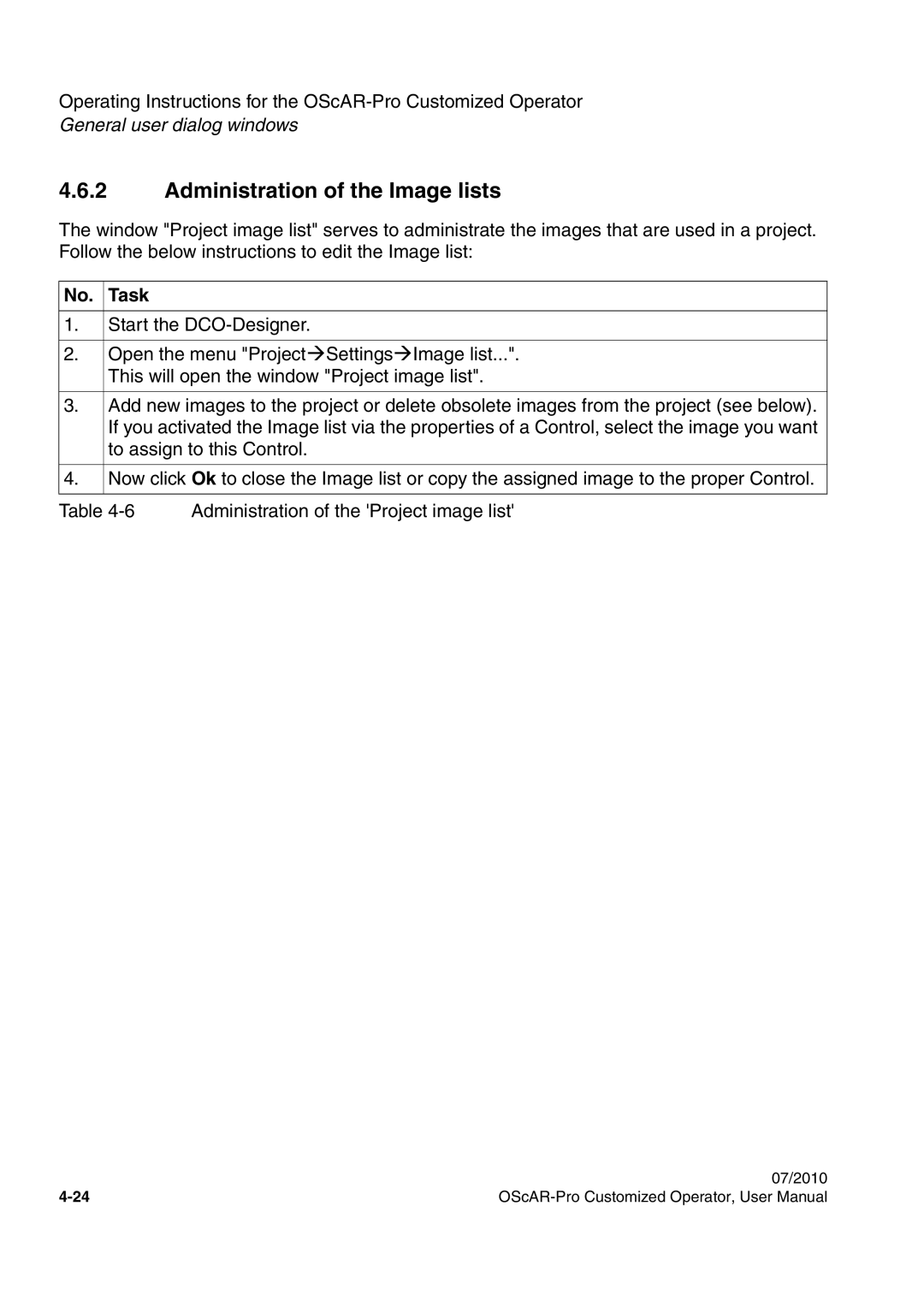 Siemens A31003-51730-U103-7619 user manual Administration of the Image lists, No. Task 