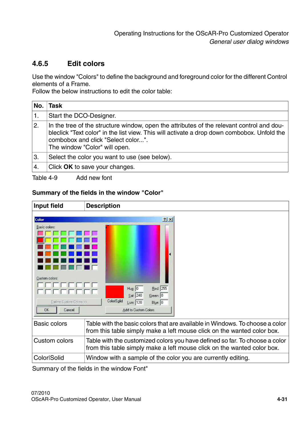 Siemens A31003-51730-U103-7619 user manual Edit colors 