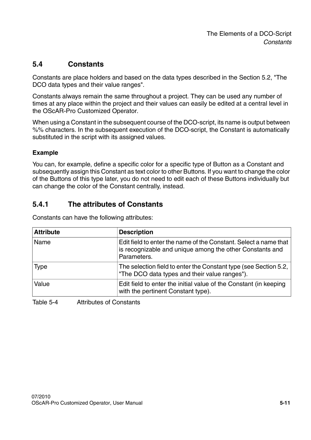 Siemens A31003-51730-U103-7619 user manual Attributes of Constants, Example 