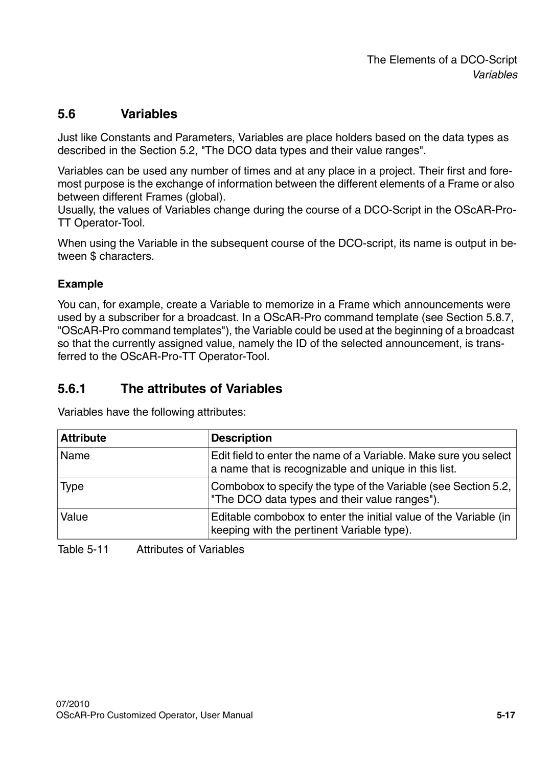 Siemens A31003-51730-U103-7619 user manual Attributes of Variables 