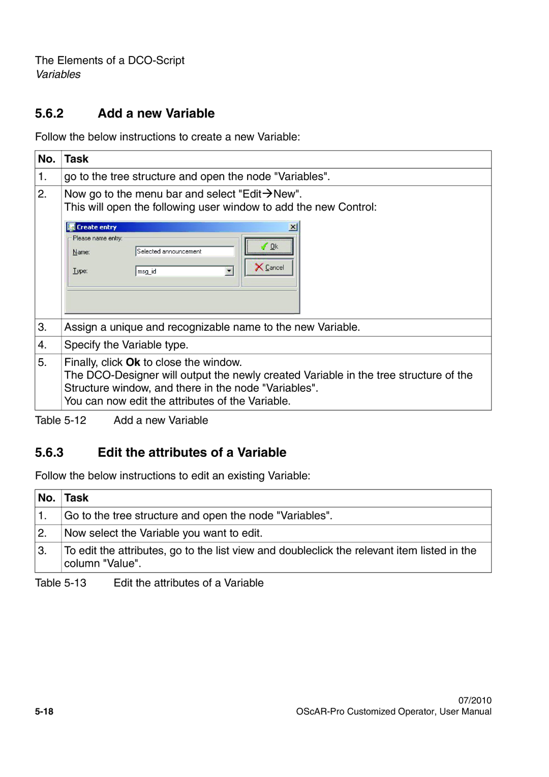 Siemens A31003-51730-U103-7619 user manual Add a new Variable, Edit the attributes of a Variable 