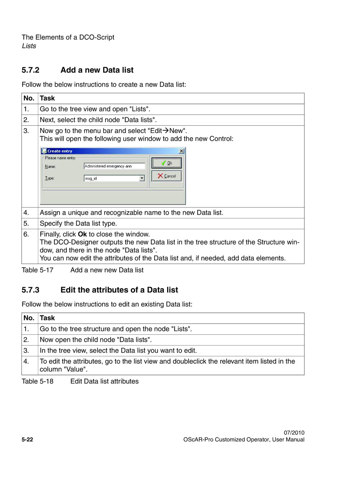 Siemens A31003-51730-U103-7619 user manual Add a new Data list, Edit the attributes of a Data list 