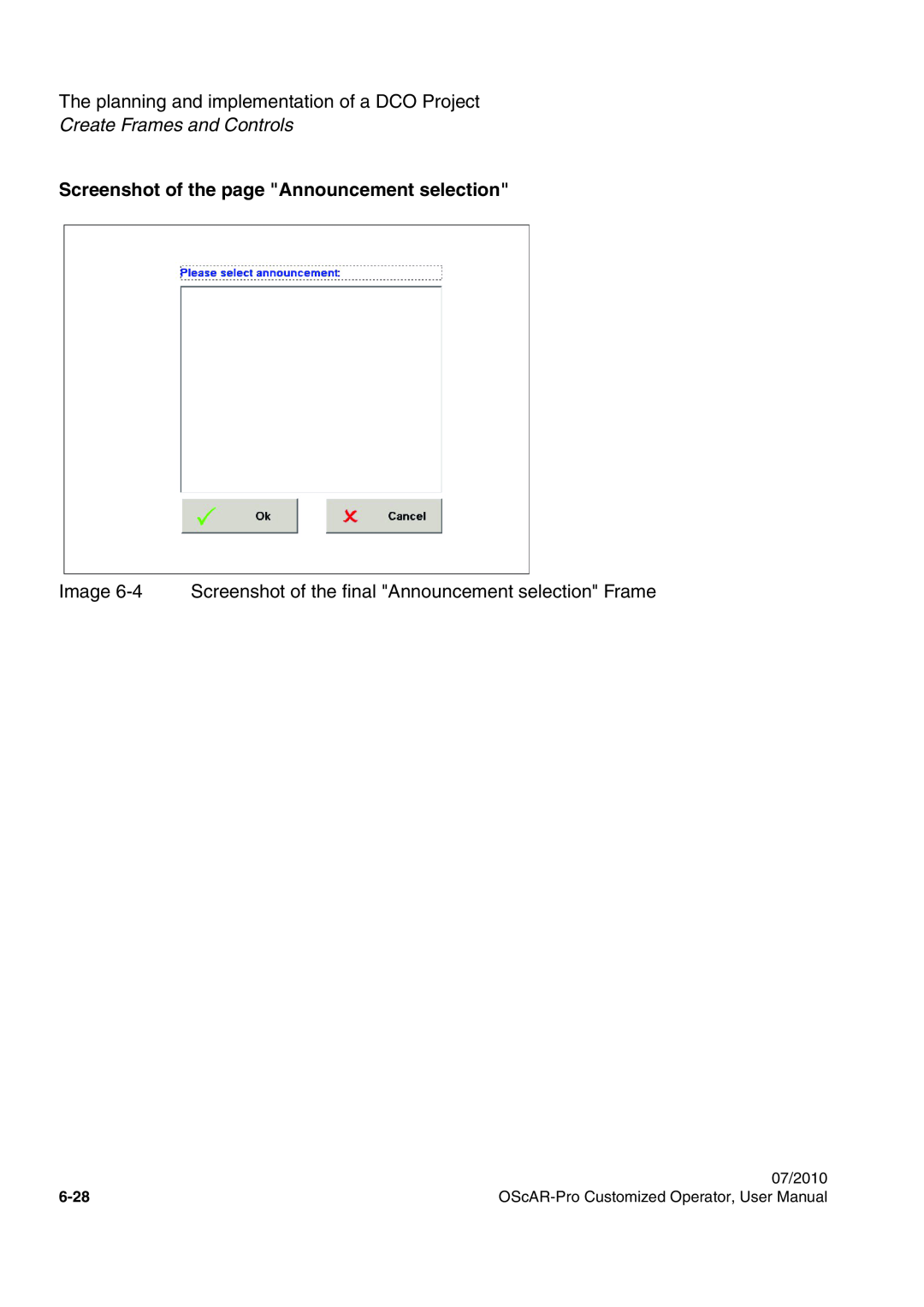 Siemens A31003-51730-U103-7619 user manual Screenshot of the page Announcement selection, Create Frames and Controls, 6-28 