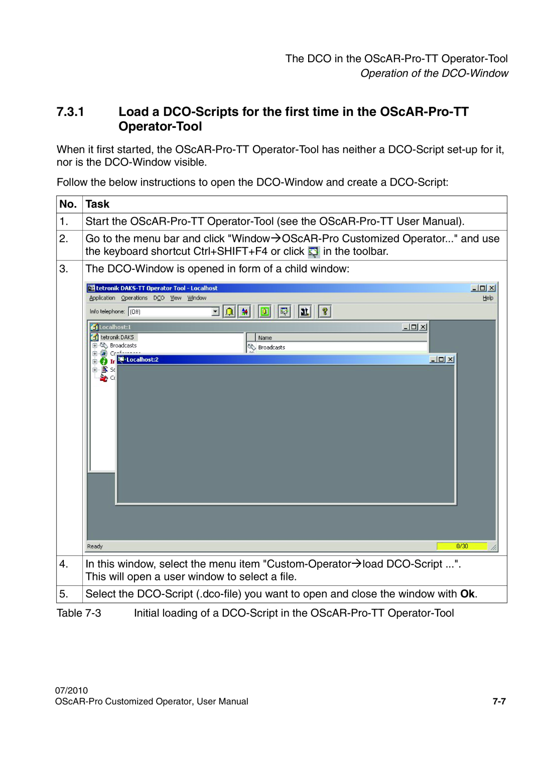 Siemens A31003-51730-U103-7619 user manual The DCO in the OScAR-Pro-TT Operator-Tool, Operation of the DCO-Window, Task 