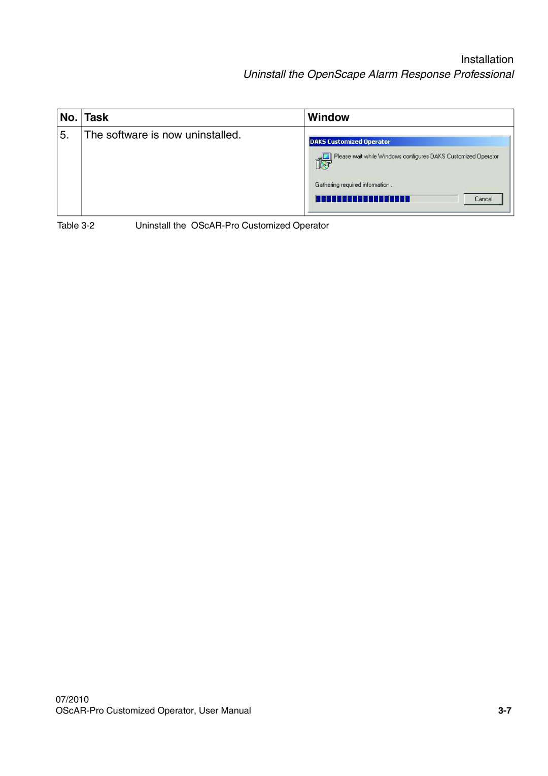 Siemens A31003-51730-U103-7619 user manual Installation, No. Task, The software is now uninstalled, Window 